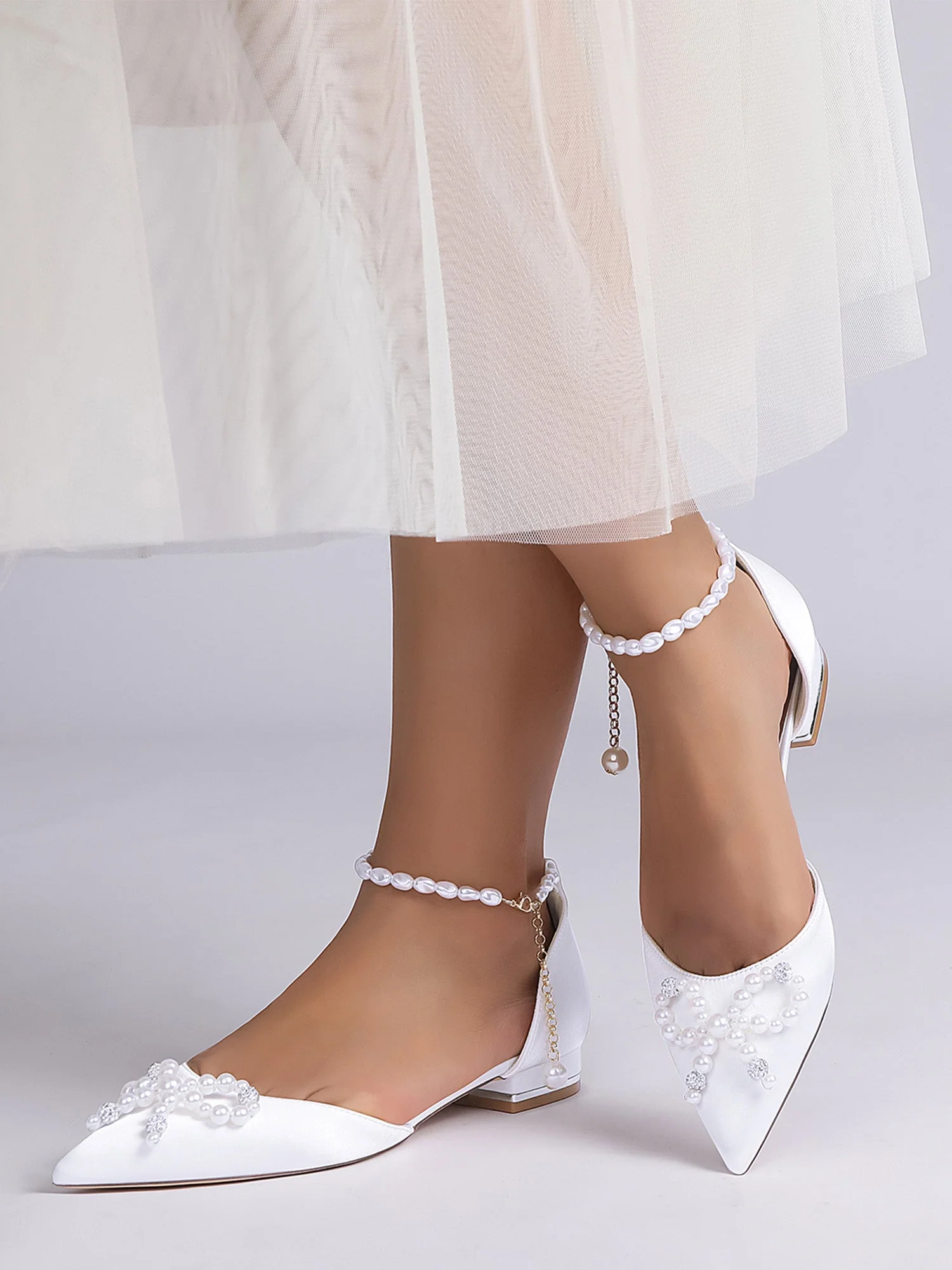 Damen Perlen Spitzenschuh Flache Hochzeitsschuhe