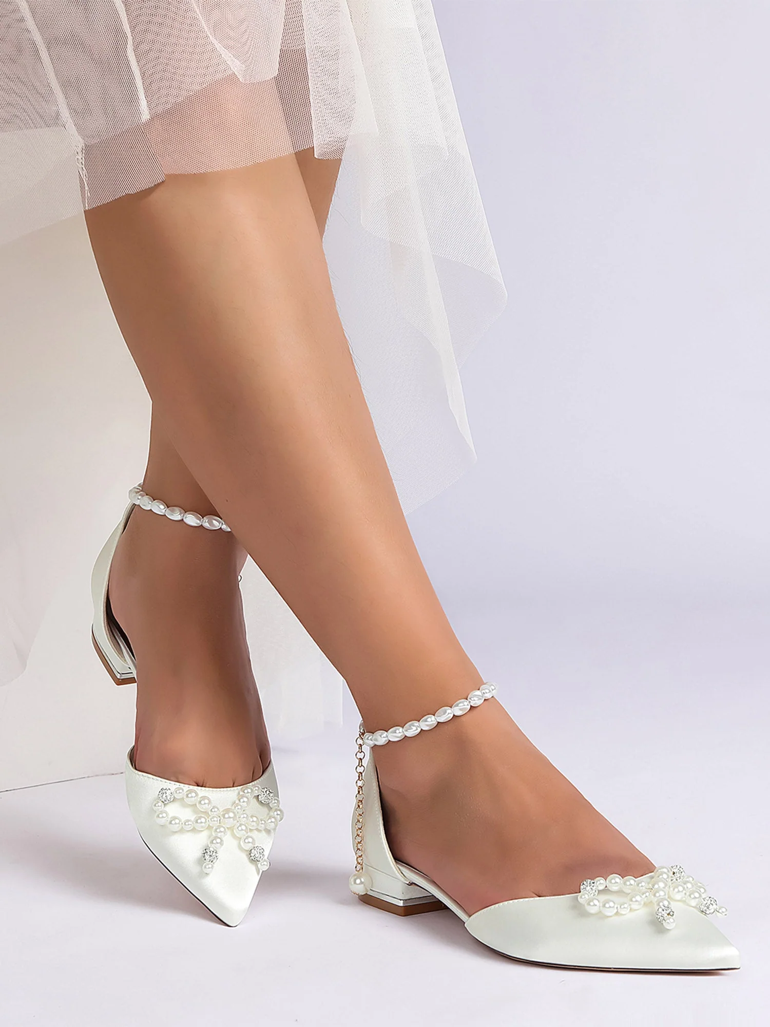 Damen Perlen Spitzenschuh Flache Hochzeitsschuhe - Image 9