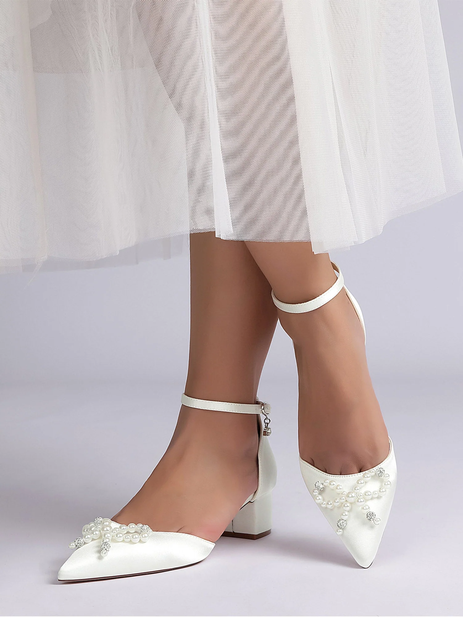 Damen Satin Knöchelriemen Blockabsatz Schuhe - Image 6
