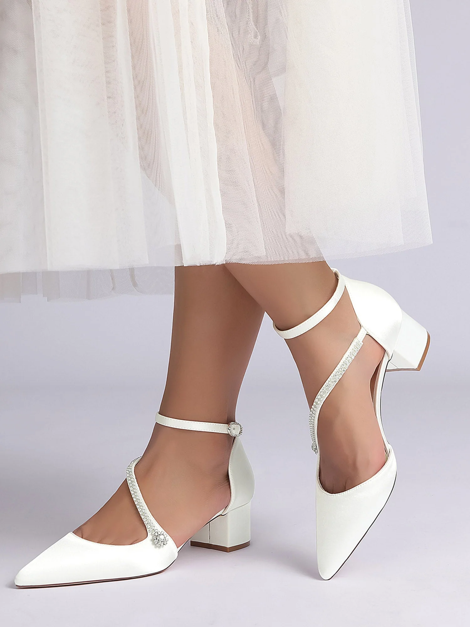 Damen Strass Spitzenschuh Blockabsatz Pumps - Image 9