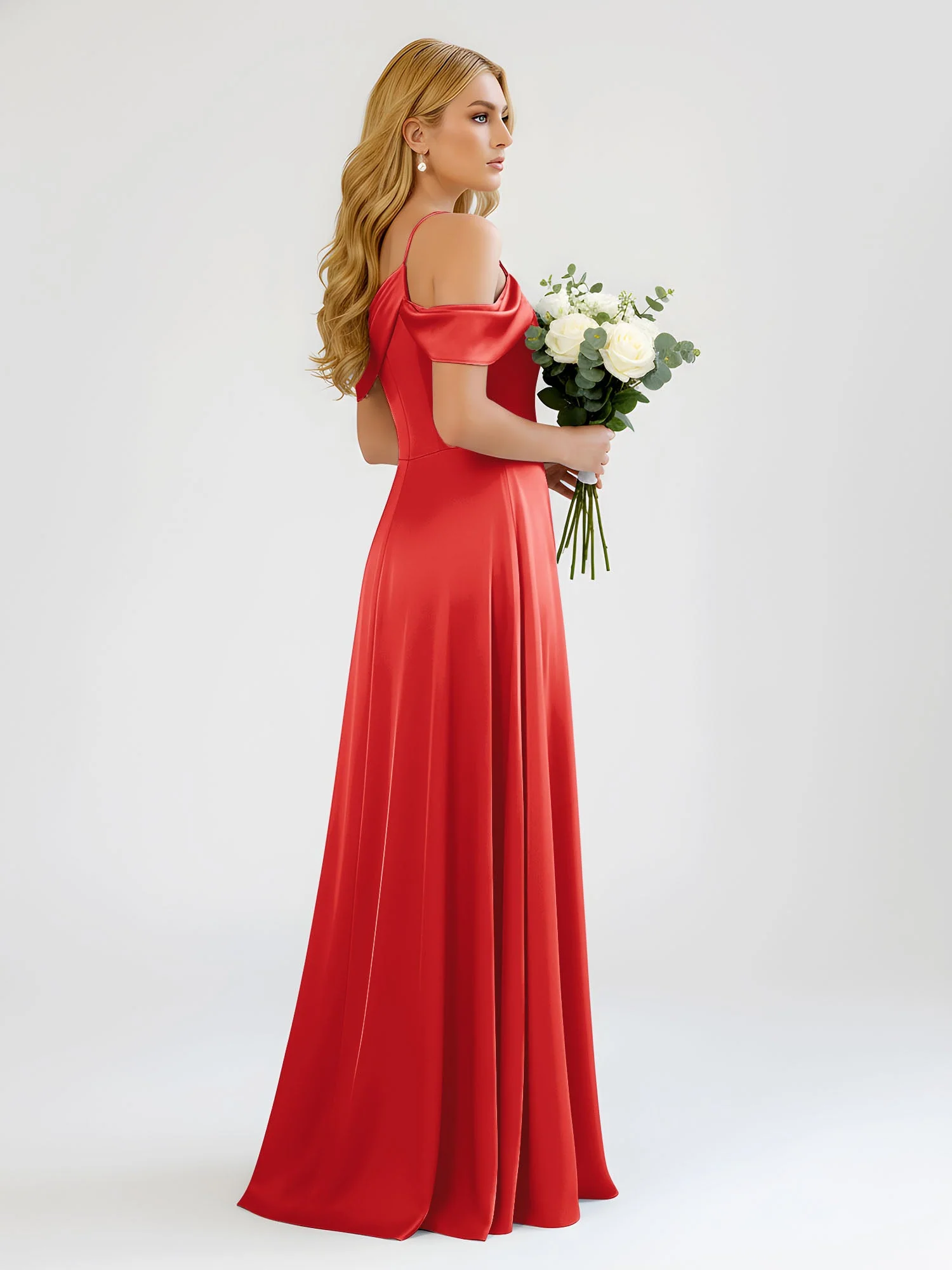 Eine Schulter Draperierung Satin Schlitz A-Linie Kleid Rot - Image 2