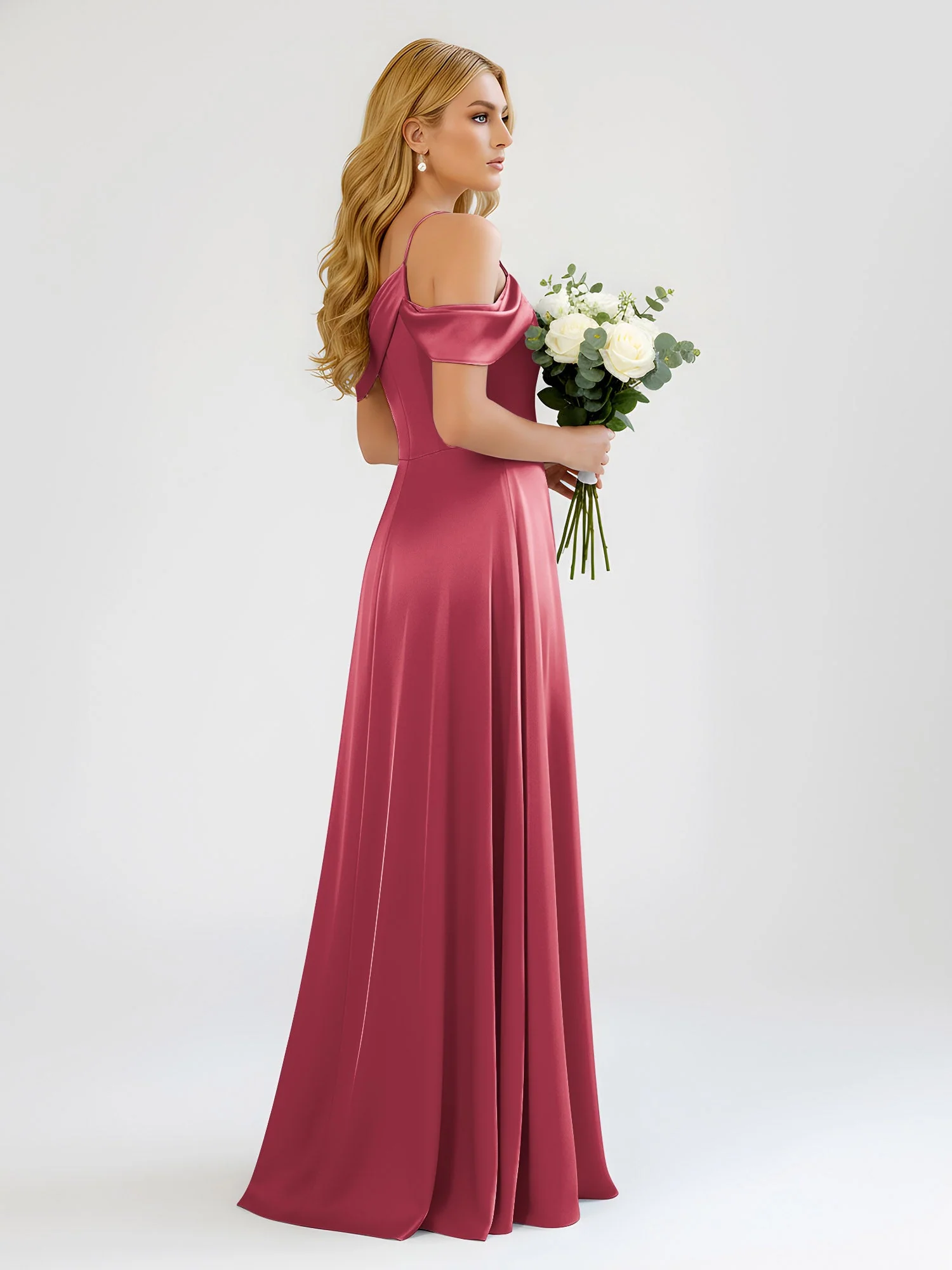 Eine Schulter Draperierung Satin Schlitz A-Linie Kleid Zimtrose - Image 2