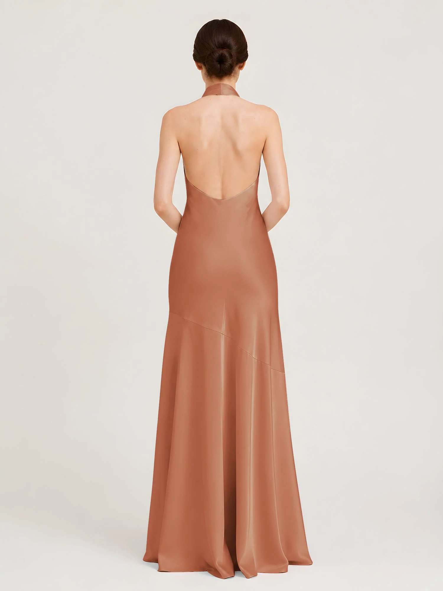 Bodenlanges Neckholder Kleid mit Ausgestelltem Meerjungfrau Saum Bronzer - Image 2