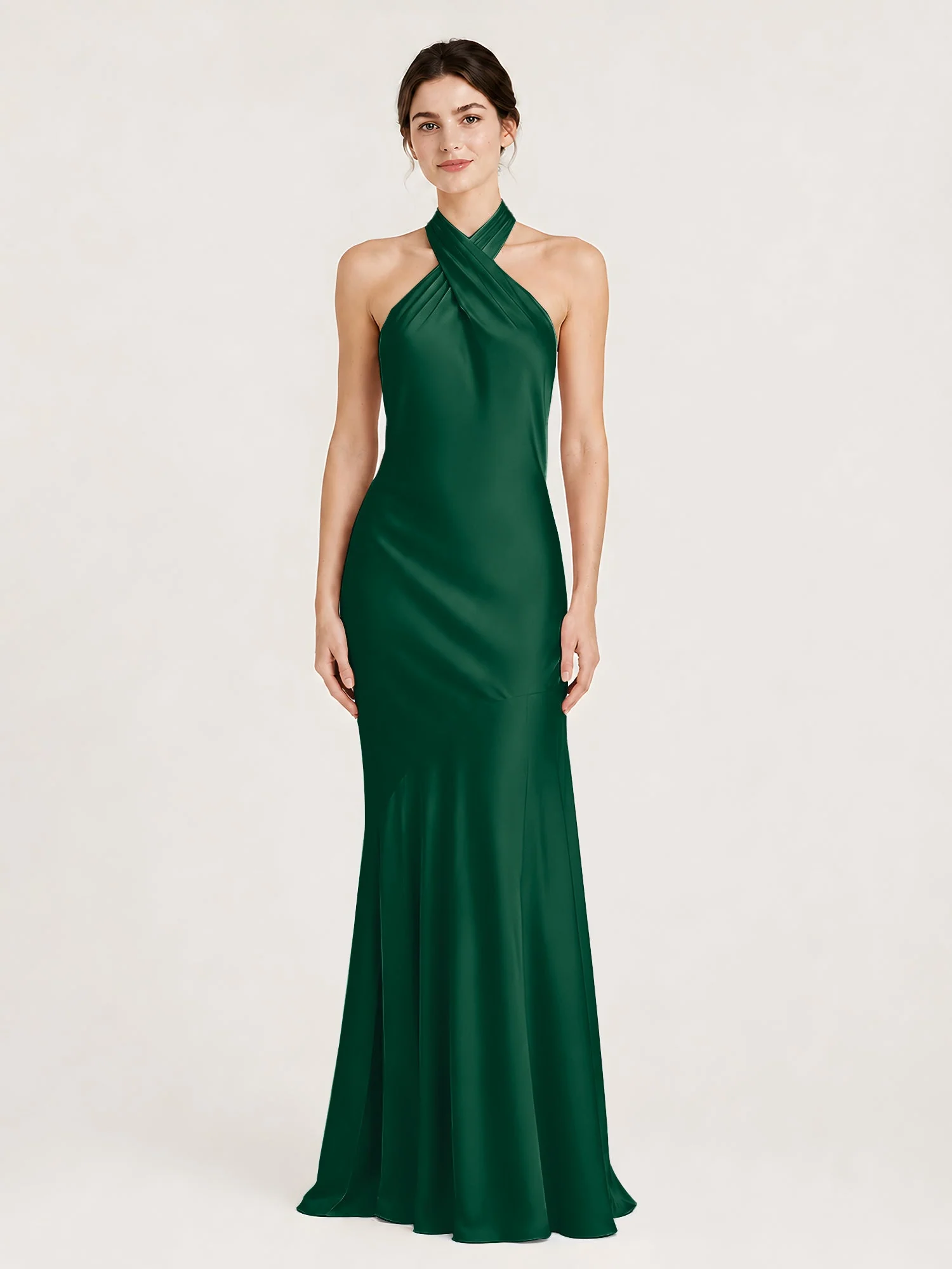 Bodenlanges Neckholder Kleid mit Ausgestelltem Meerjungfrau Saum Dunkelgrün