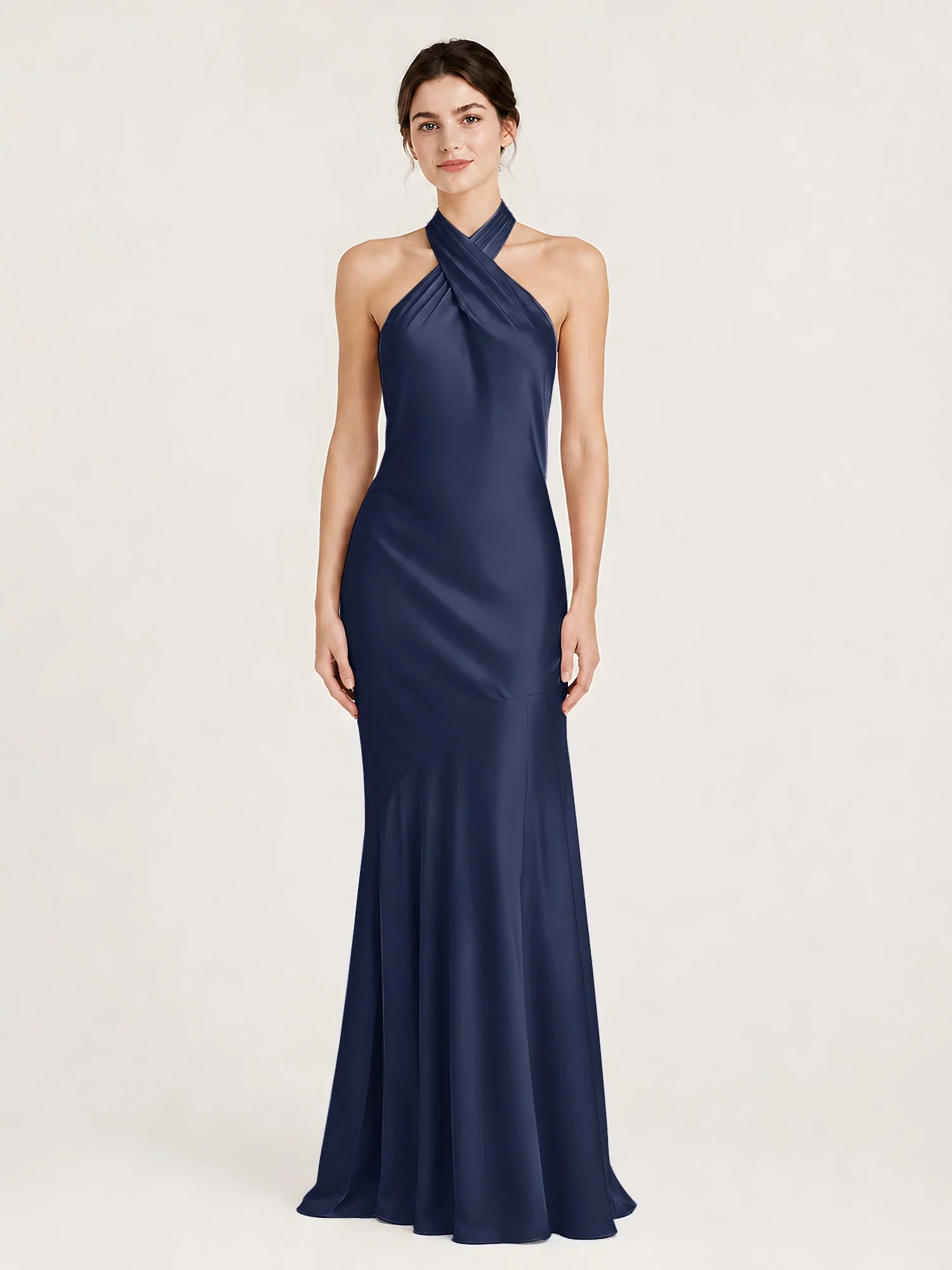 Bodenlanges Neckholder Kleid mit Ausgestelltem Meerjungfrau Saum Dunkelmarine