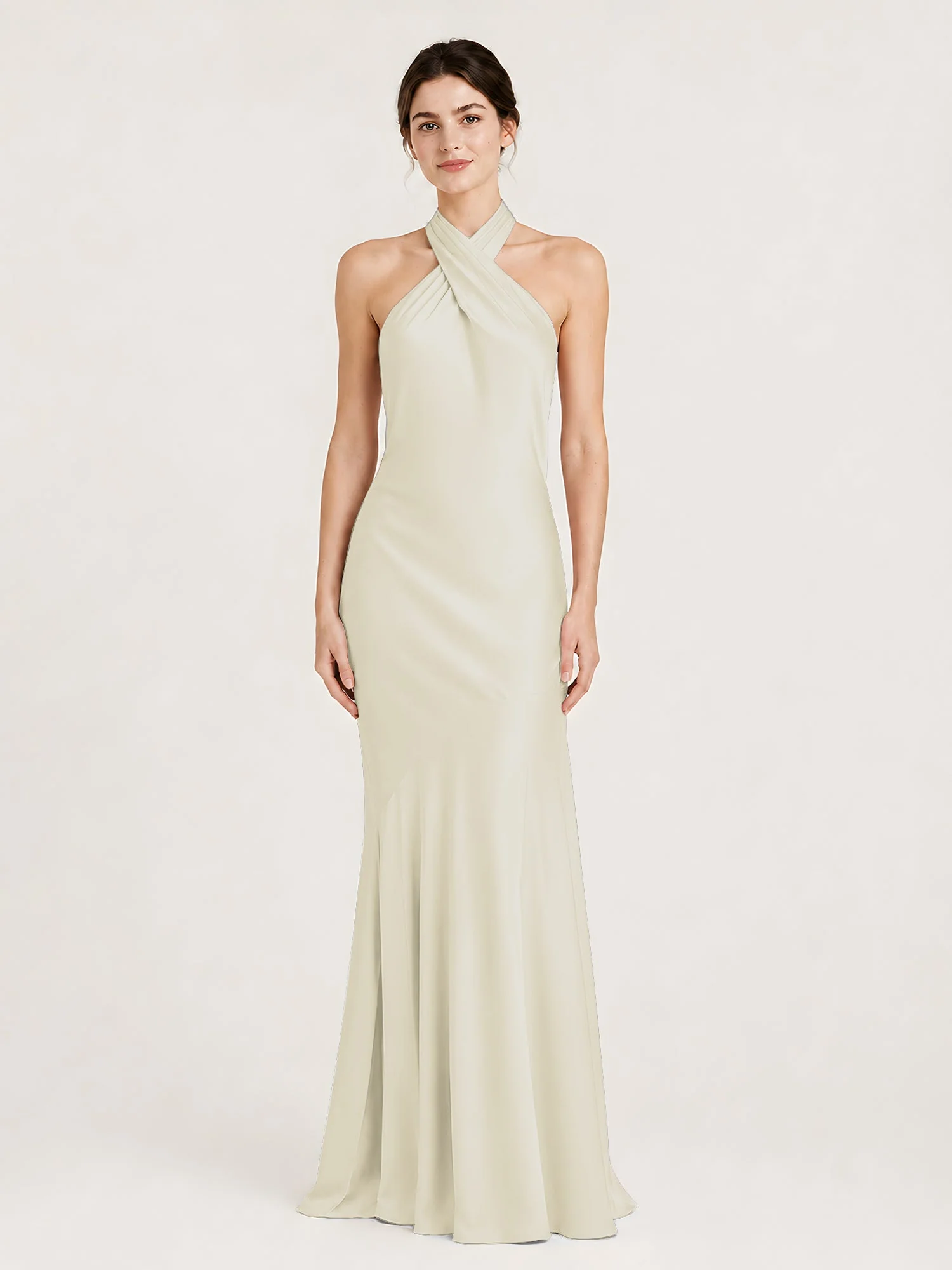 Bodenlanges Neckholder Kleid mit Ausgestelltem Meerjungfrau Saum Elfenbein