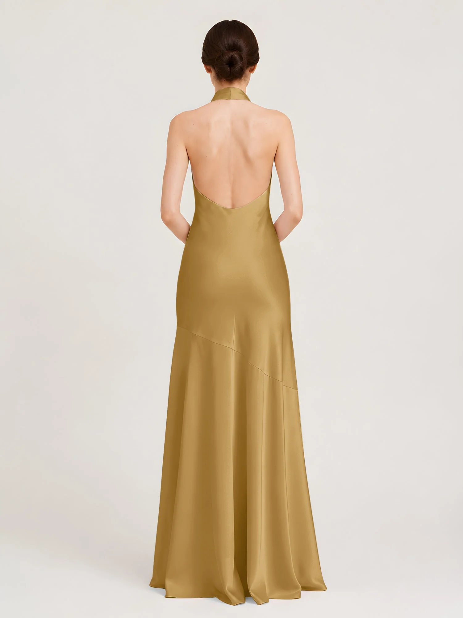Bodenlanges Neckholder Kleid mit Ausgestelltem Meerjungfrau Saum Gold - Image 2