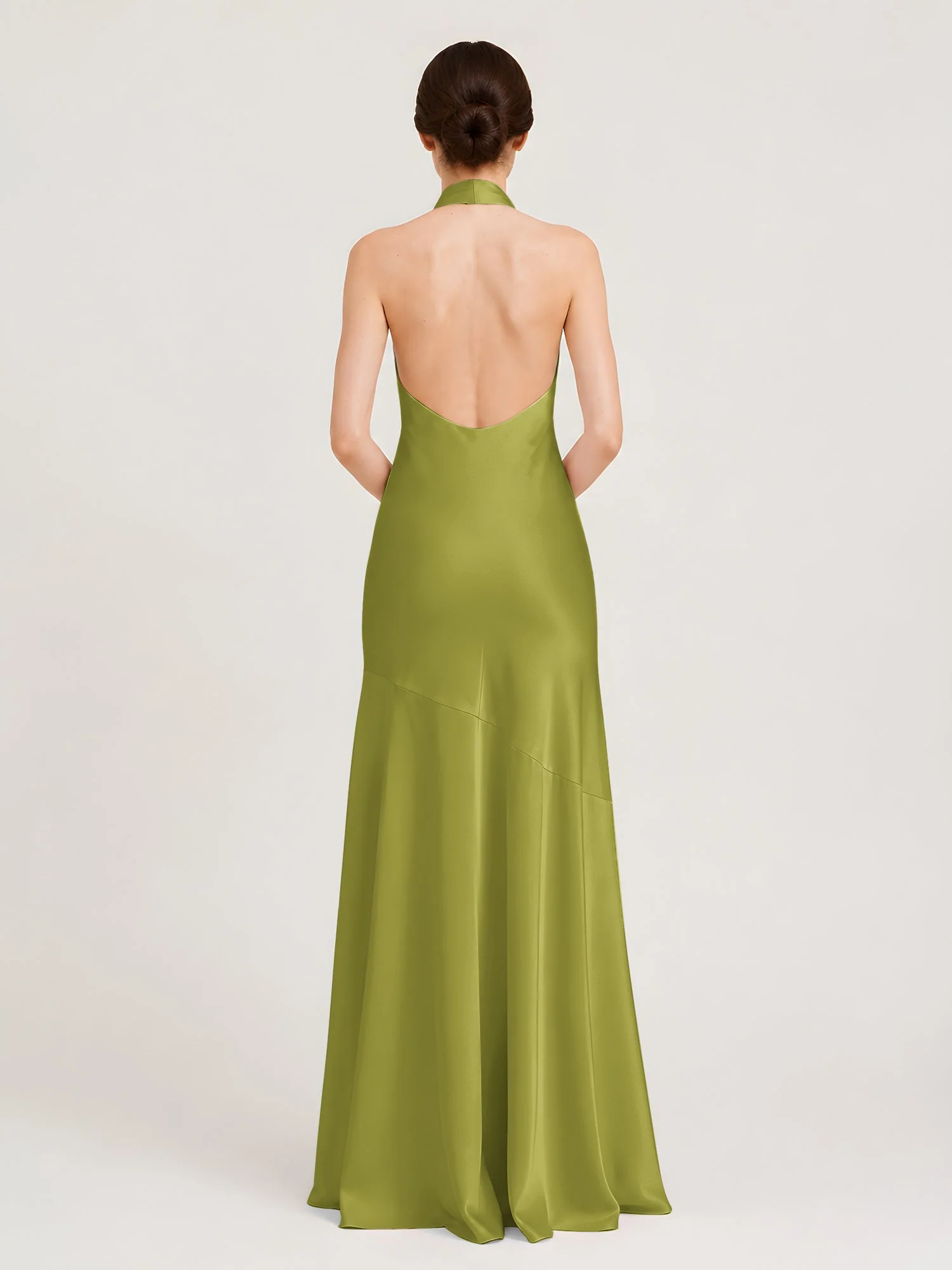 Bodenlanges Neckholder Kleid mit Ausgestelltem Meerjungfrau Saum Kleegrün - Image 2