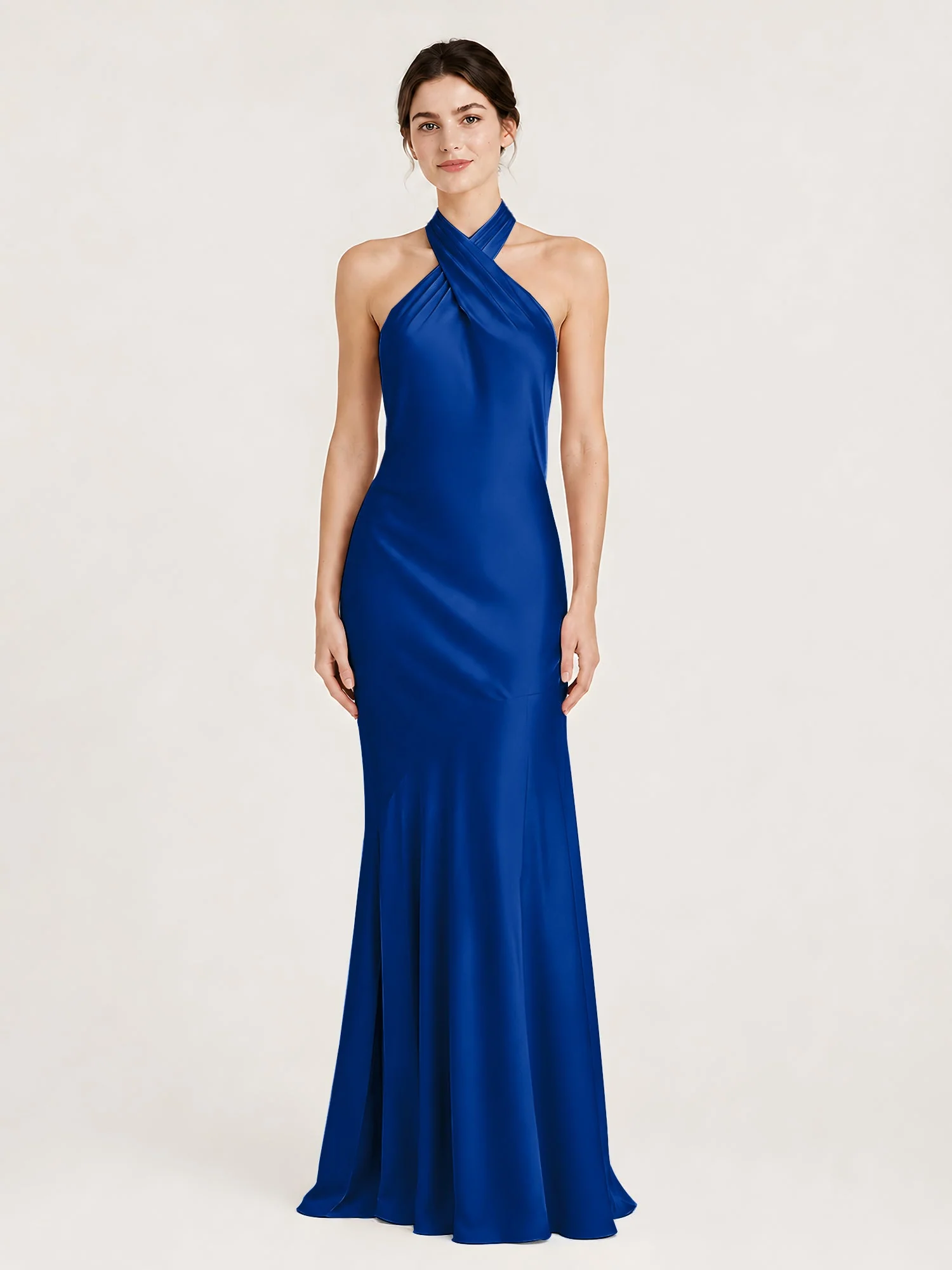 Bodenlanges Neckholder Kleid mit Ausgestelltem Meerjungfrau Saum Königsblau