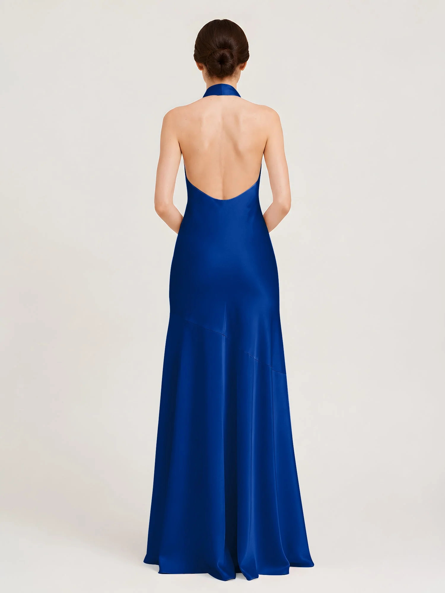 Bodenlanges Neckholder Kleid mit Ausgestelltem Meerjungfrau Saum Königsblau - Image 2