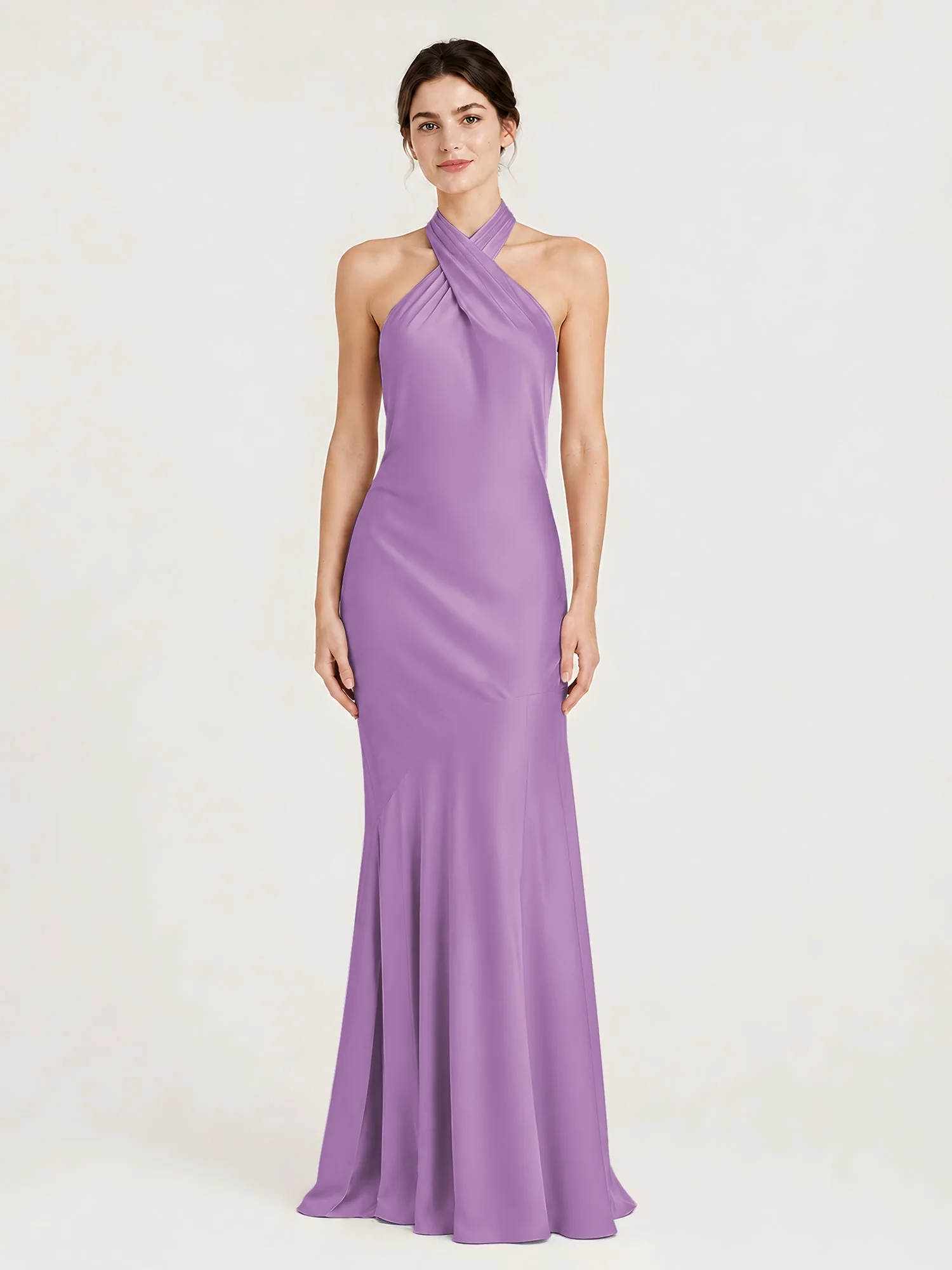 Bodenlanges Neckholder Kleid mit Ausgestelltem Meerjungfrau Saum Lila