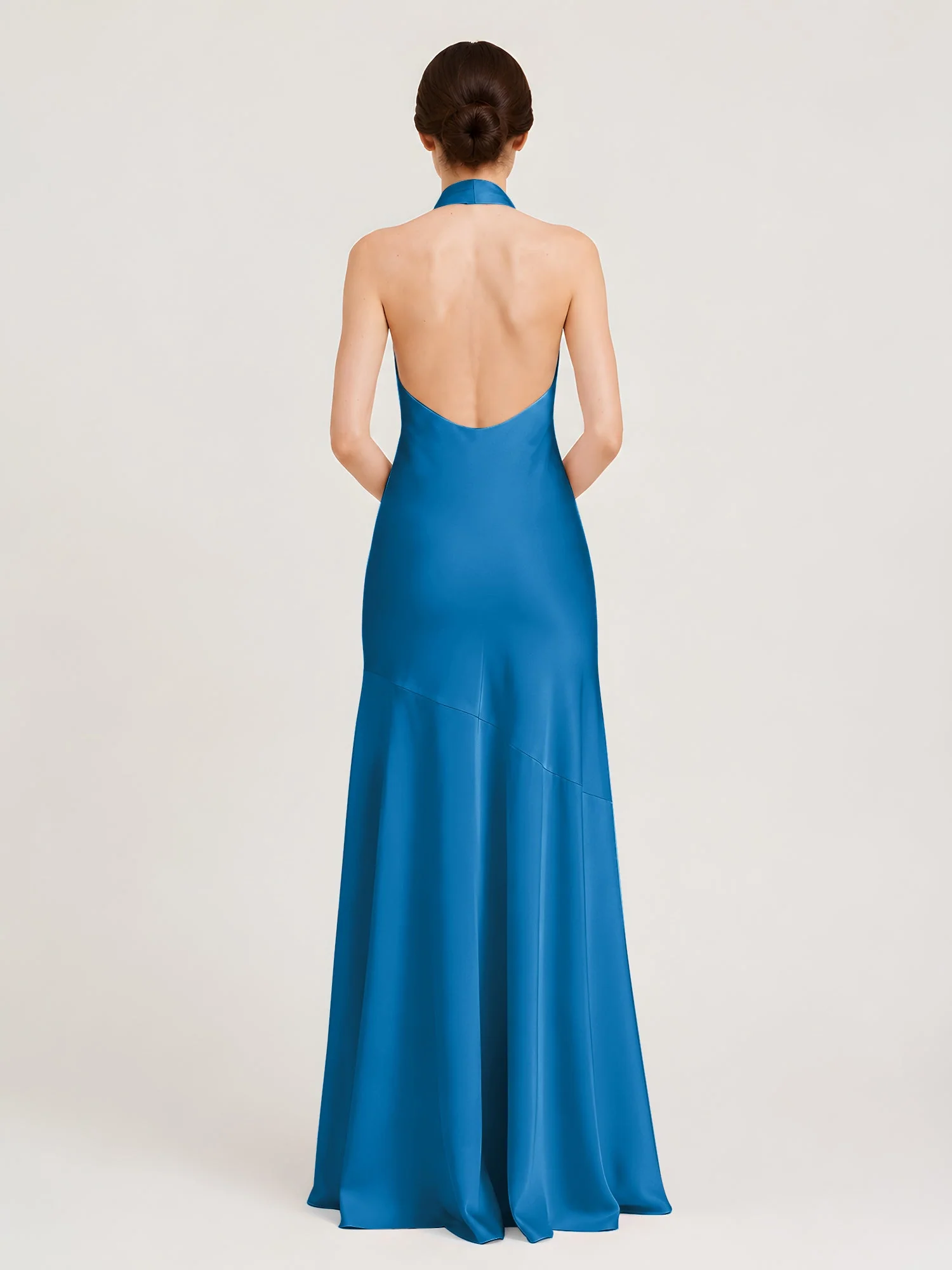 Bodenlanges Neckholder Kleid mit Ausgestelltem Meerjungfrau Saum Meerblau - Image 2