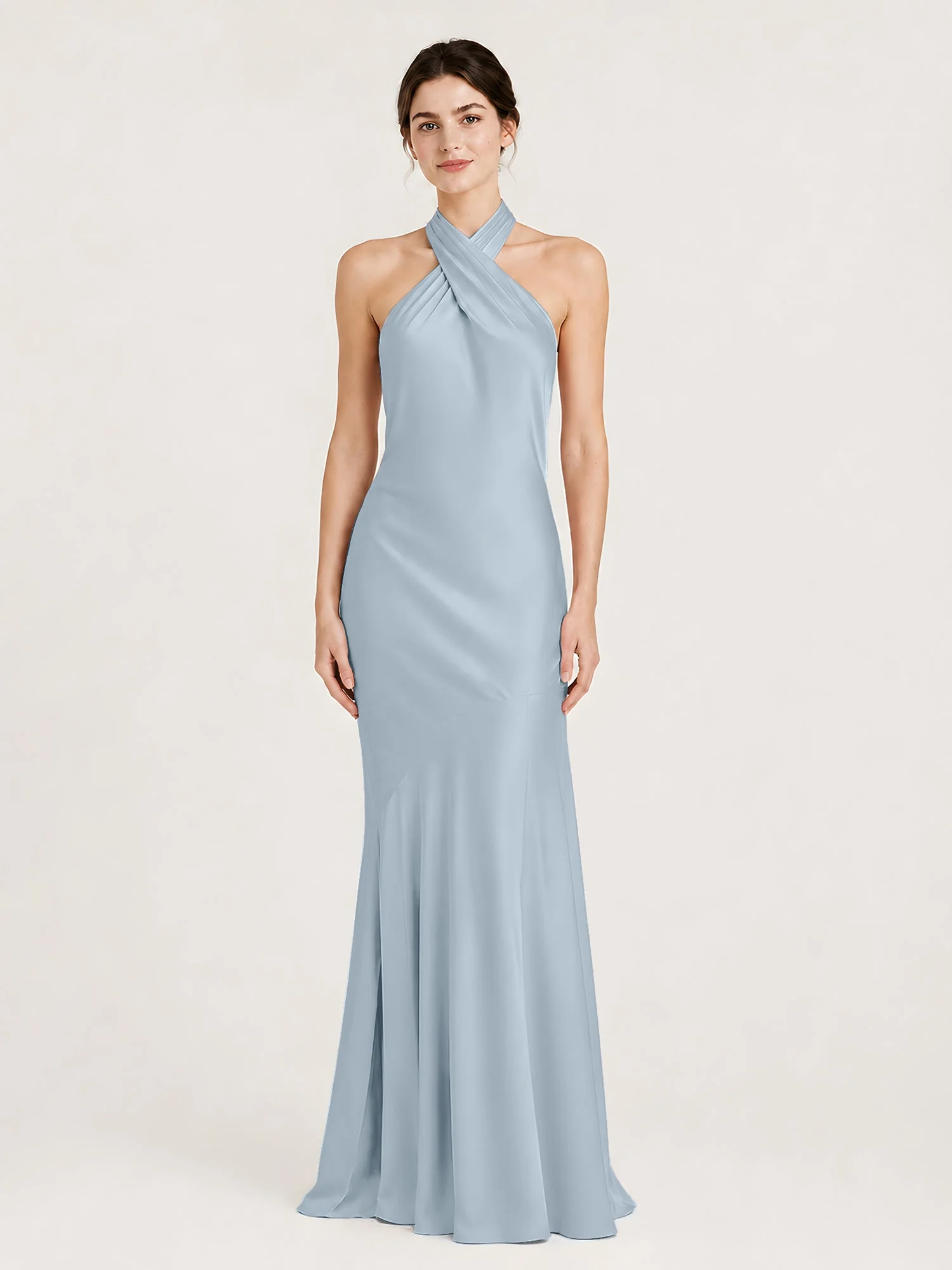 Bodenlanges Neckholder Kleid mit Ausgestelltem Meerjungfrau Saum Nebel