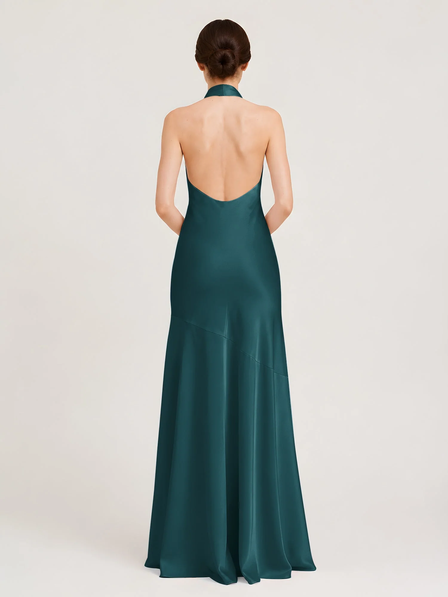 Bodenlanges Neckholder Kleid mit Ausgestelltem Meerjungfrau Saum Pfau - Image 2