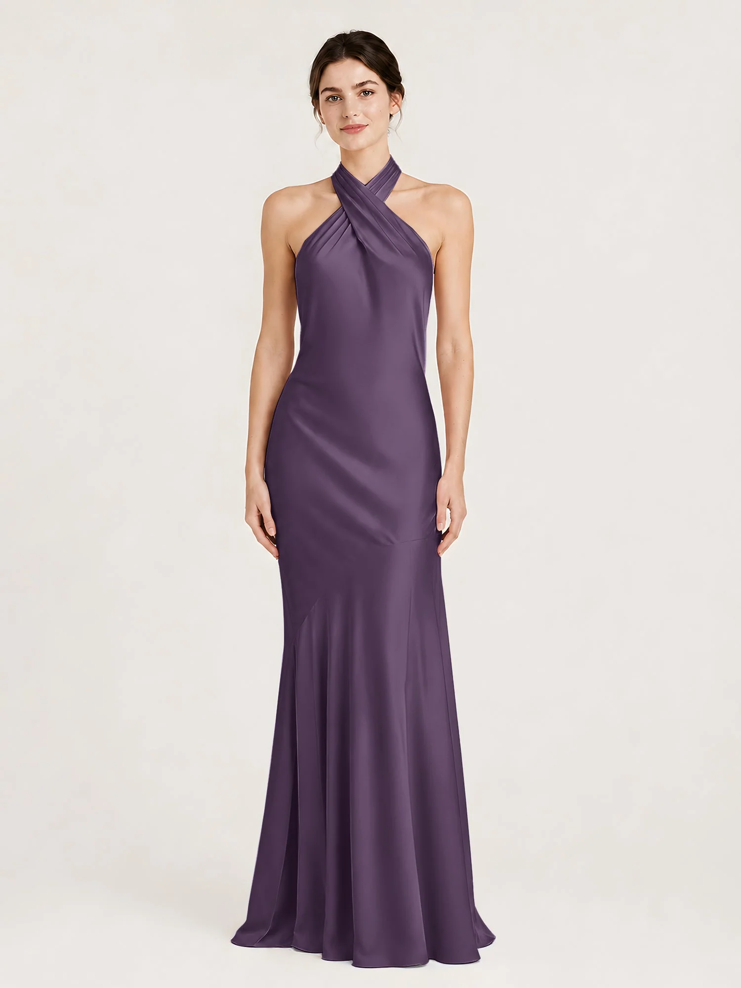 Bodenlanges Neckholder Kleid mit Ausgestelltem Meerjungfrau Saum Plum
