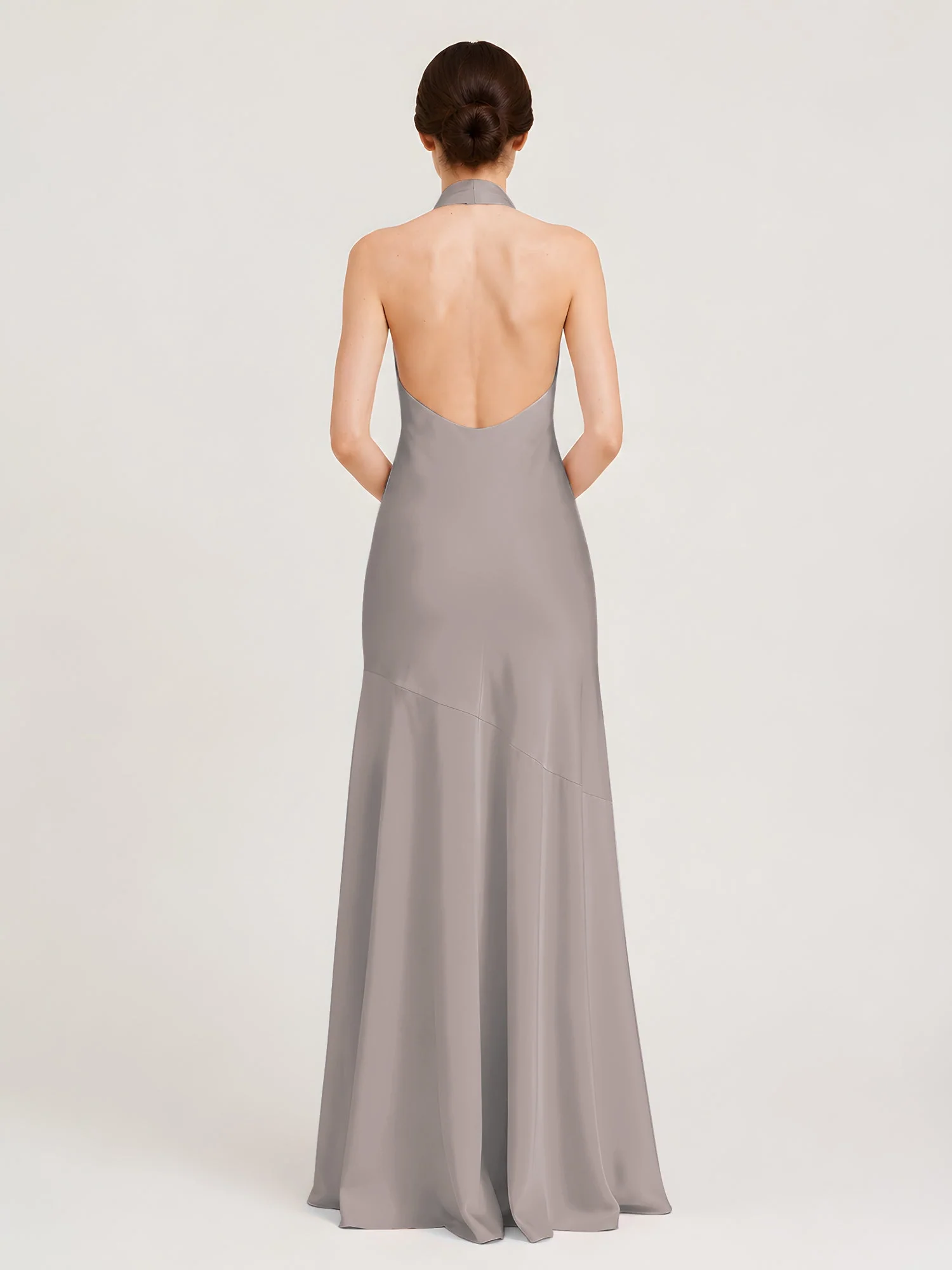 Bodenlanges Neckholder Kleid mit Ausgestelltem Meerjungfrau Saum Silber - Image 2