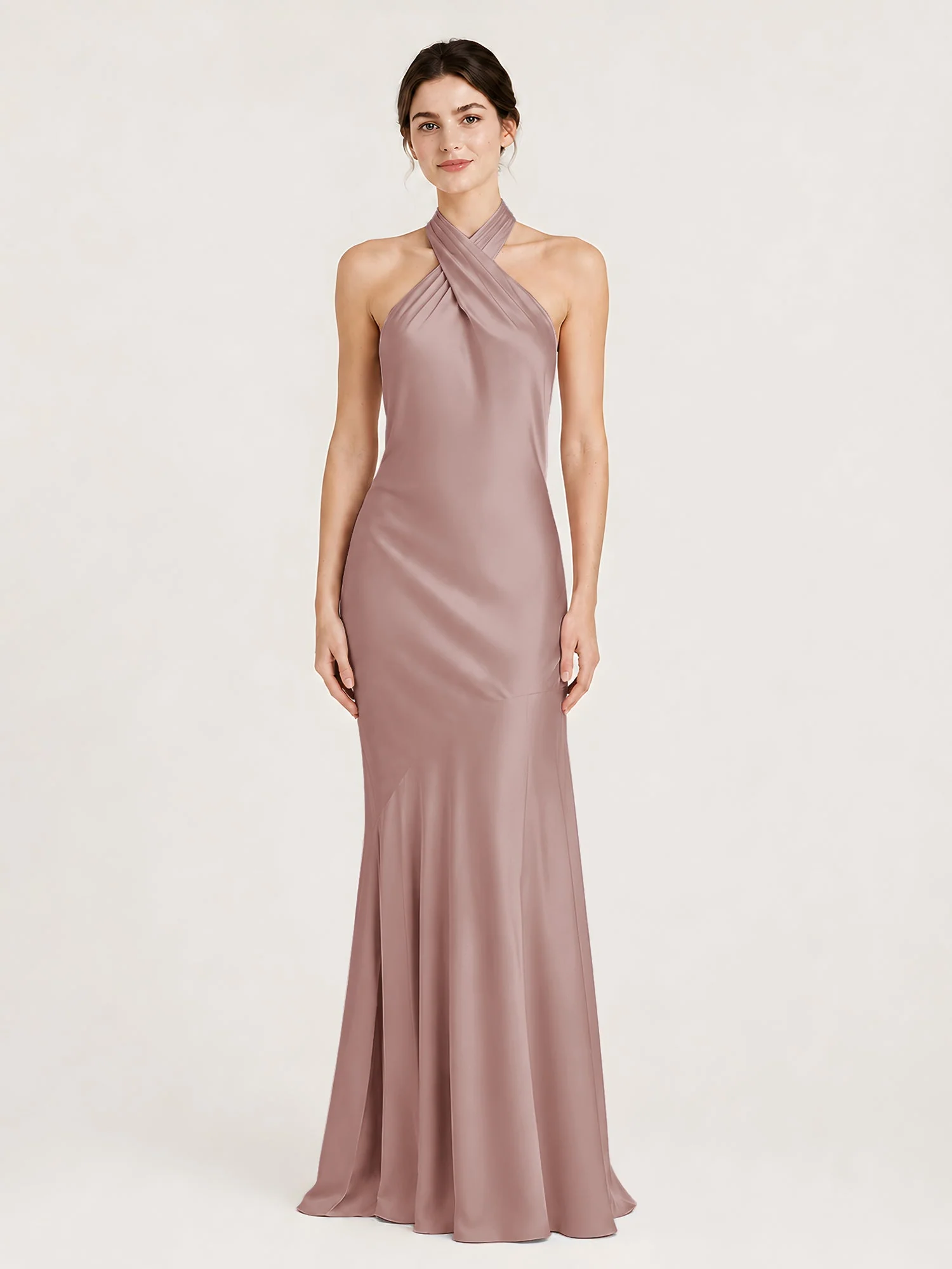 Bodenlanges Neckholder Kleid mit Ausgestelltem Meerjungfrau Saum Staubige Rosa
