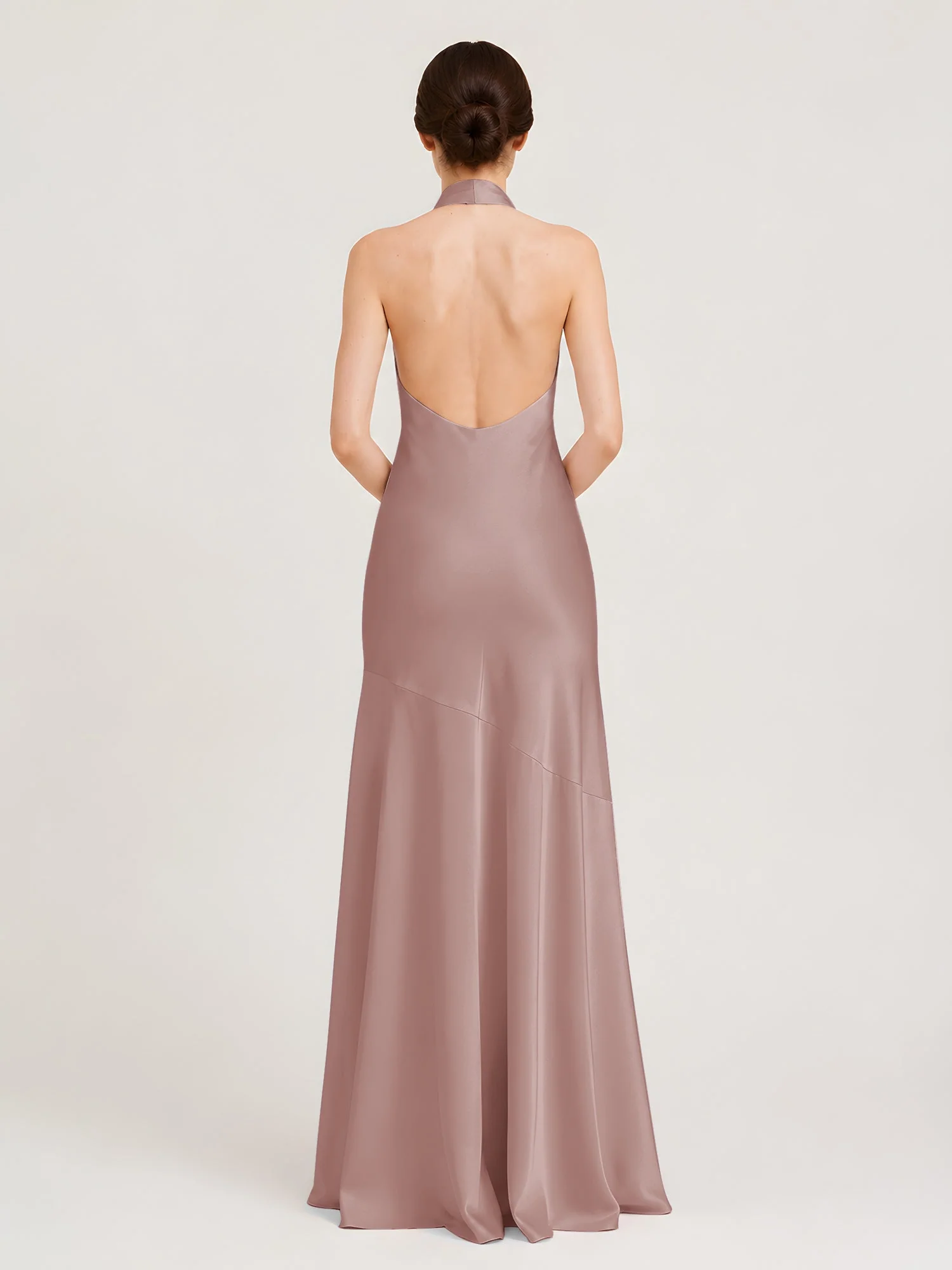 Bodenlanges Neckholder Kleid mit Ausgestelltem Meerjungfrau Saum Staubige Rosa - Image 2