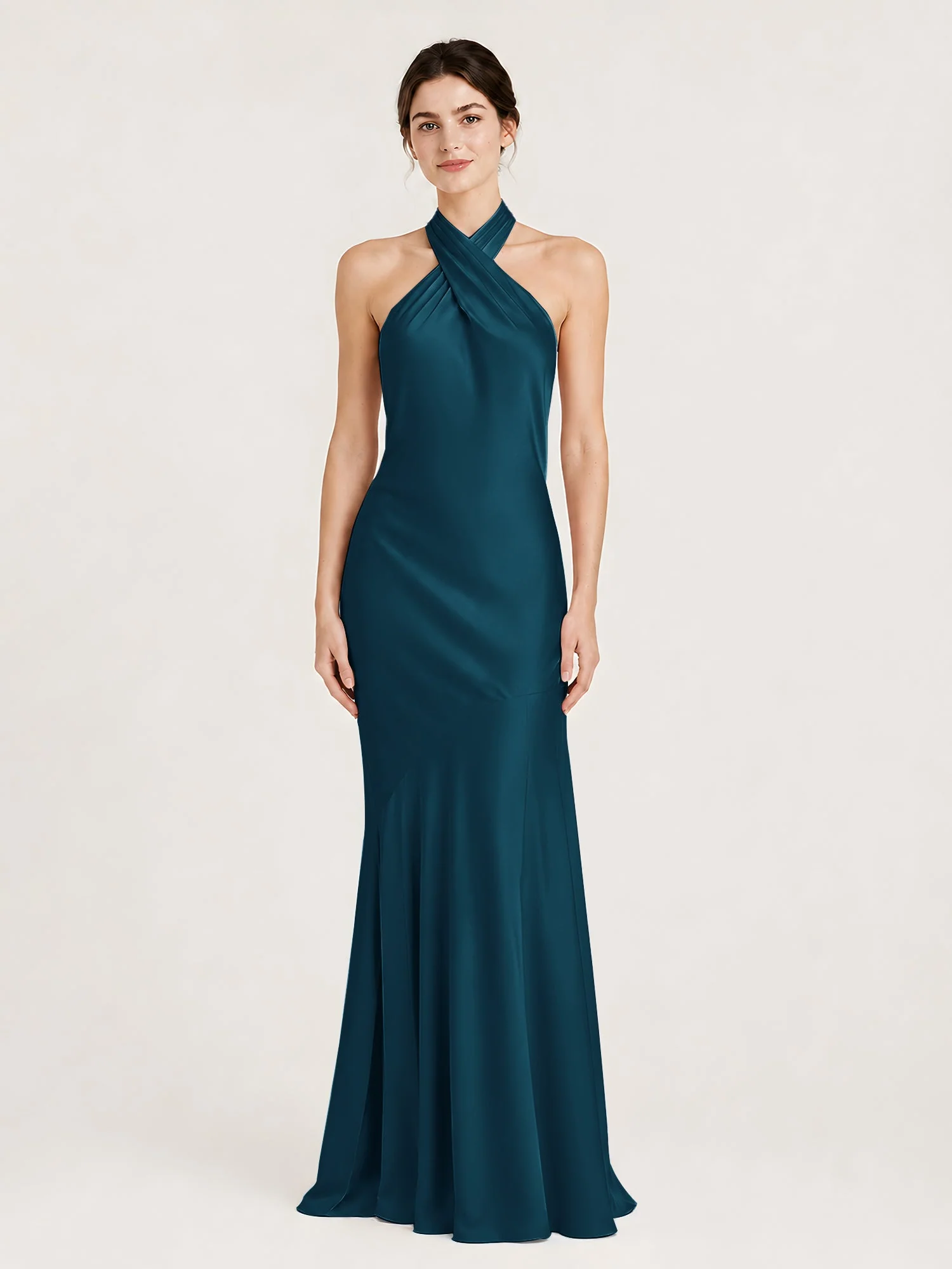 Bodenlanges Neckholder Kleid mit Ausgestelltem Meerjungfrau Saum Tinte Blau