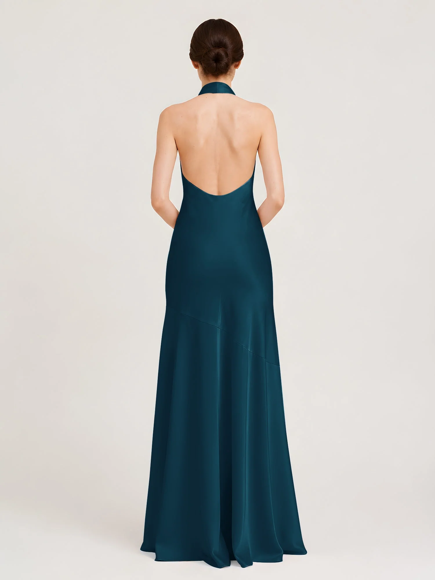 Bodenlanges Neckholder Kleid mit Ausgestelltem Meerjungfrau Saum Tinte Blau - Image 2