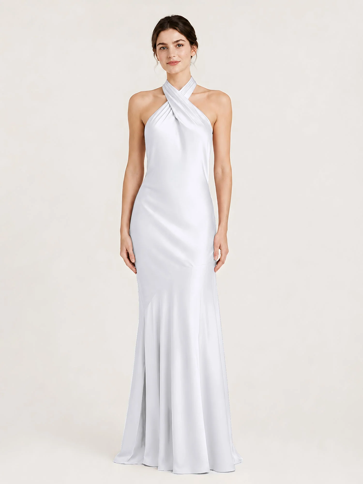 Bodenlanges Neckholder Kleid mit Ausgestelltem Meerjungfrau Saum Weiß