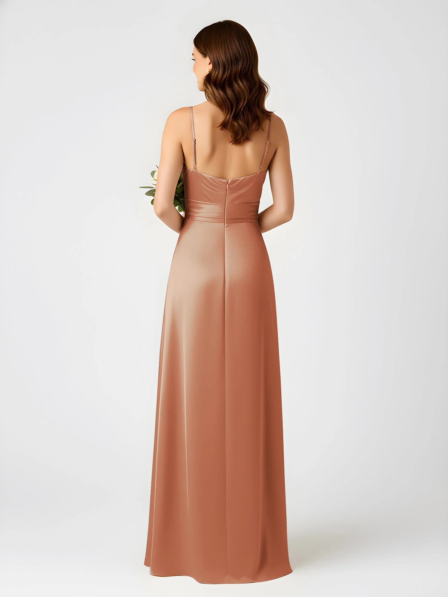 Cowl Ausschnitt Spaghettiträger Satin Kleid mit Schlitz Bronzer - Image 2