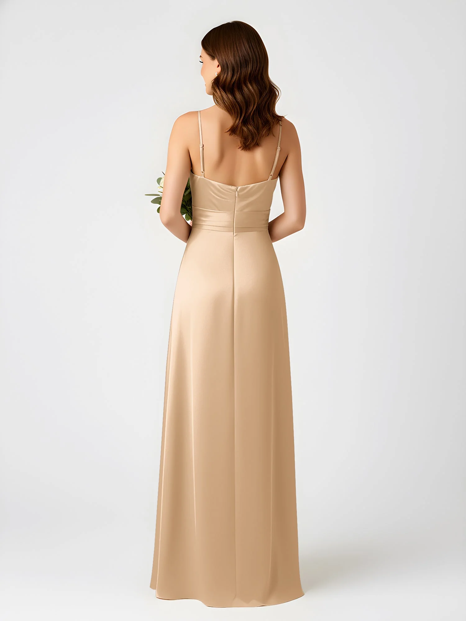 Cowl Ausschnitt Spaghettiträger Satin Kleid mit Schlitz Champagner - Image 2