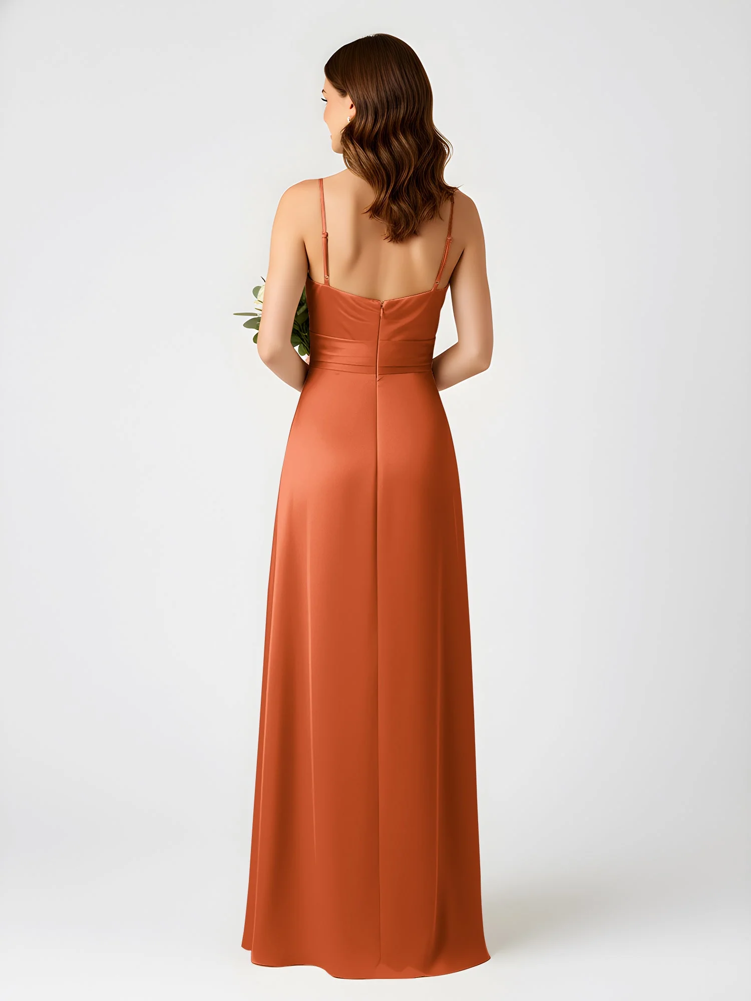 Cowl Ausschnitt Spaghettiträger Satin Kleid mit Schlitz Rost - Image 2