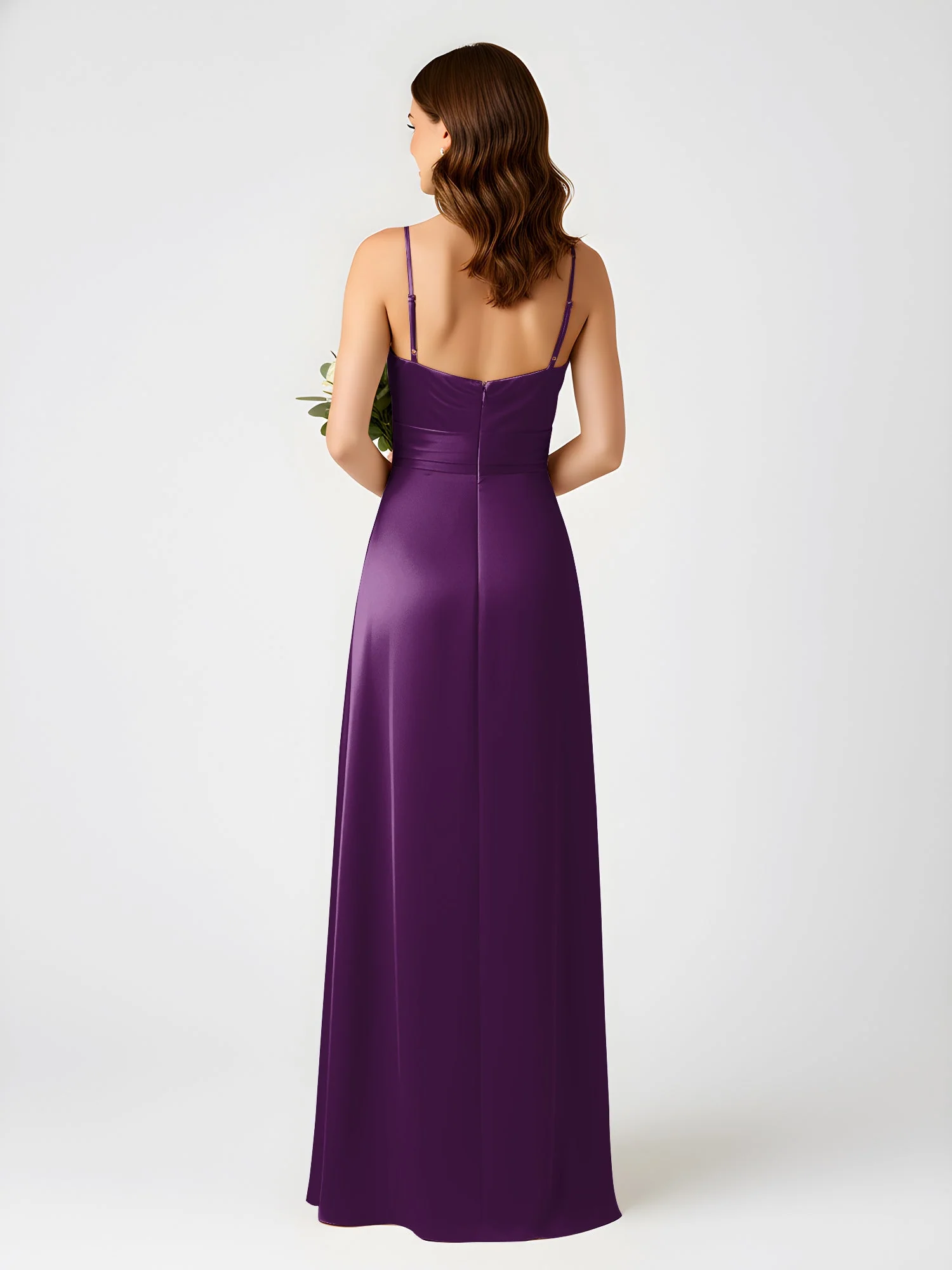 Cowl Ausschnitt Spaghettiträger Satin Kleid mit Schlitz Traube - Image 2