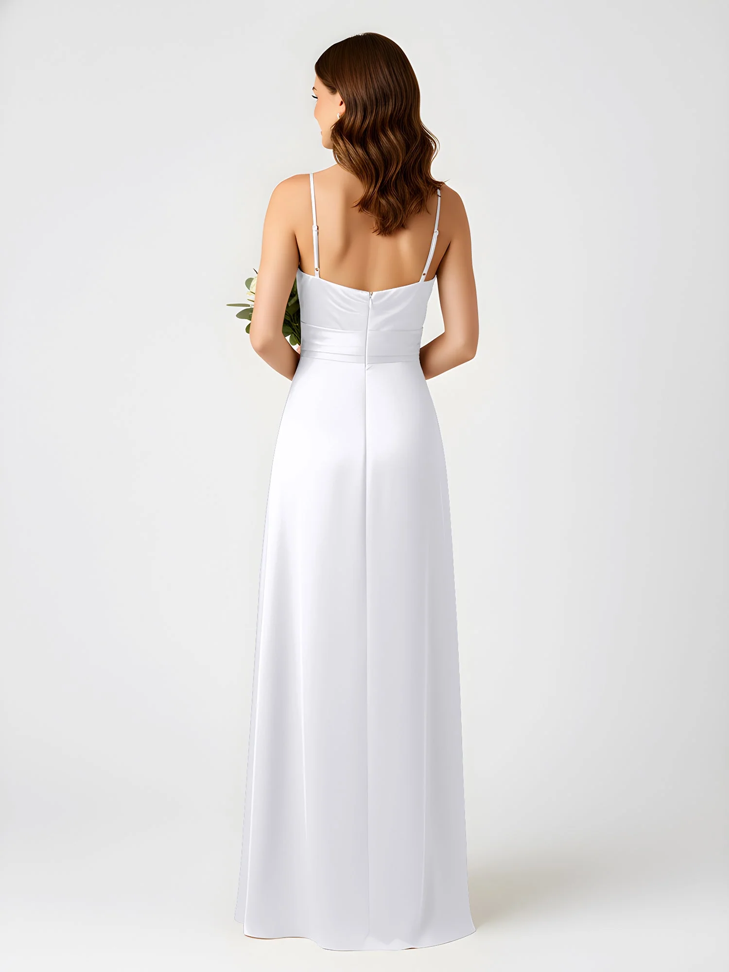 Cowl Ausschnitt Spaghettiträger Satin Kleid mit Schlitz Weiß - Image 2
