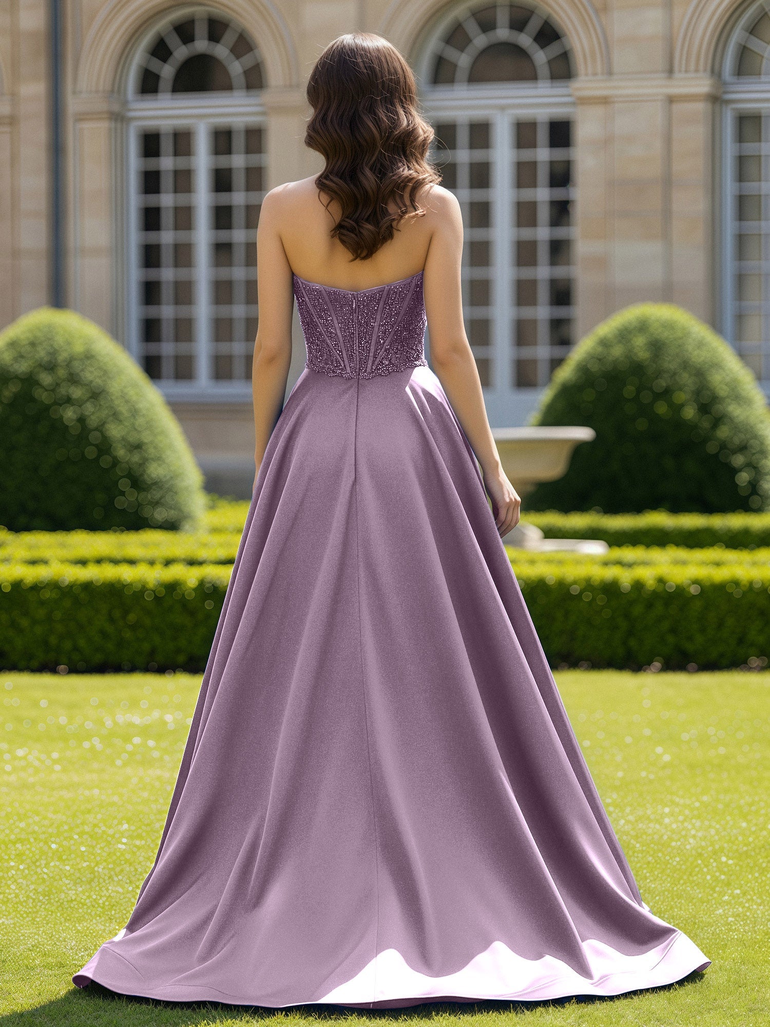 Satin Trägerlos Applique Ballkleid mit Schleppe Blauregen - Image 2