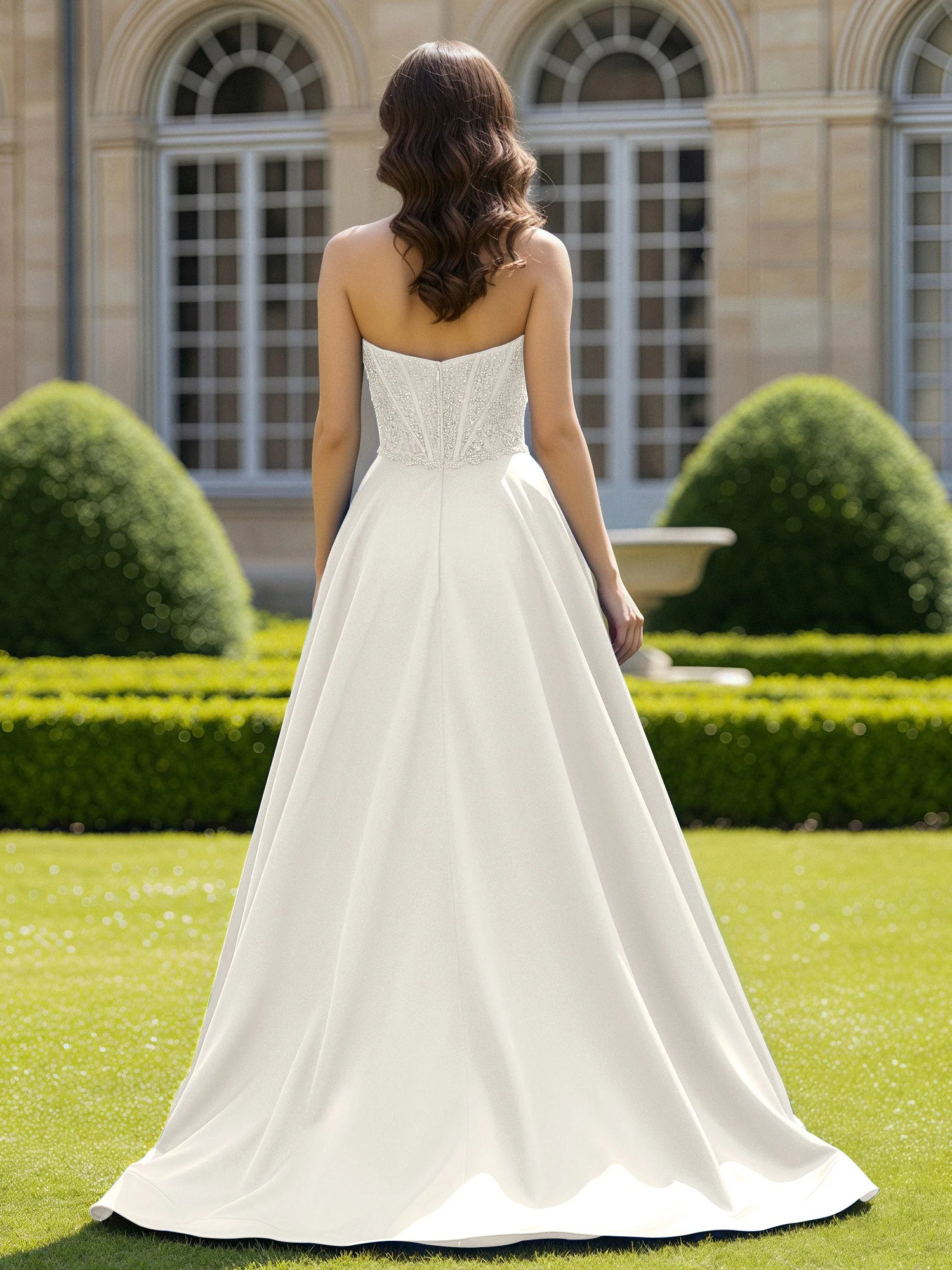 Satin Trägerlos Applique Ballkleid mit Schleppe Elfenbein - Image 2