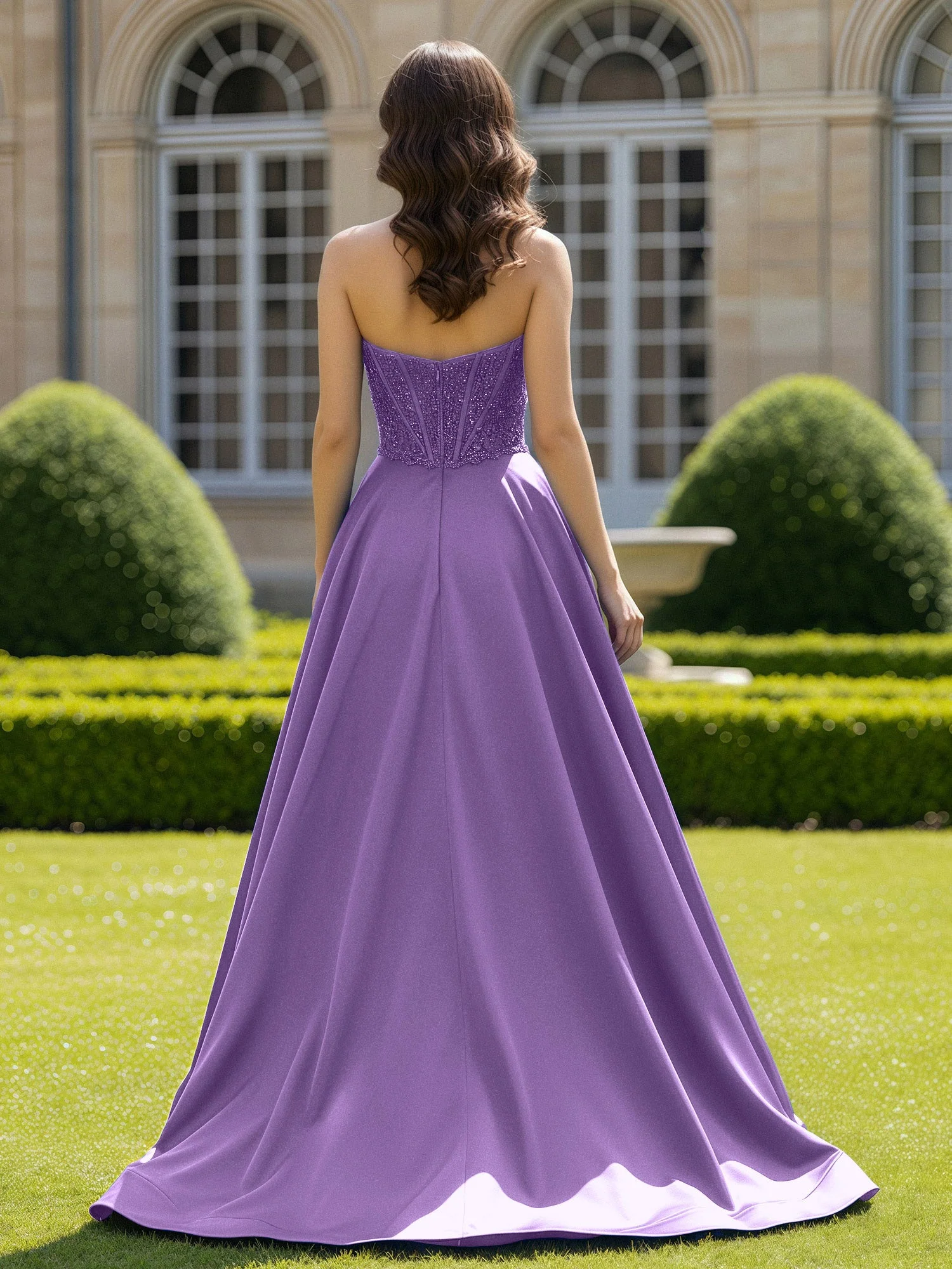 Satin Trägerlos Applique Ballkleid mit Schleppe Tahiti - Image 2