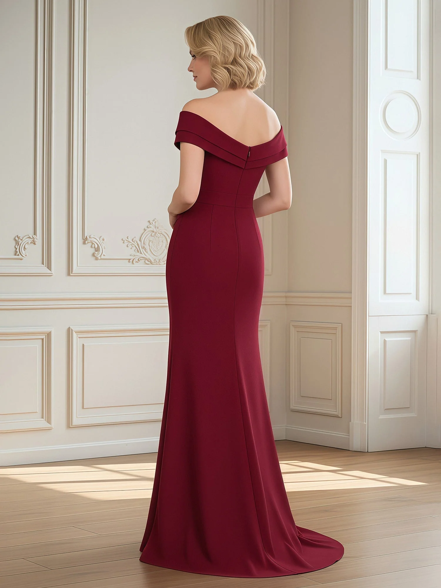 Schulterfrei Meerjungfrau Kleid mit drapierten Surplice Oberteil Königsblau - Image 2