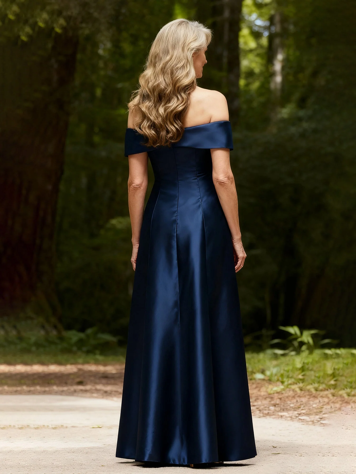 Schleife Schulterfrei A-Linie Lang Satin Kleid Rost - Image 2
