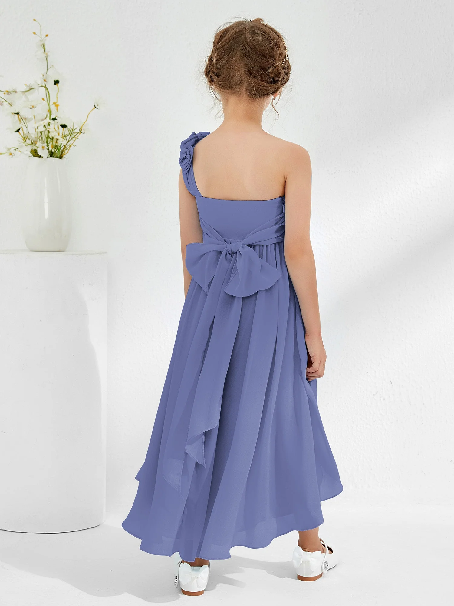 Eine Blume Schulter Asymmetrisch Junge Brautjungfernkleider Periwinkleblau - Image 2