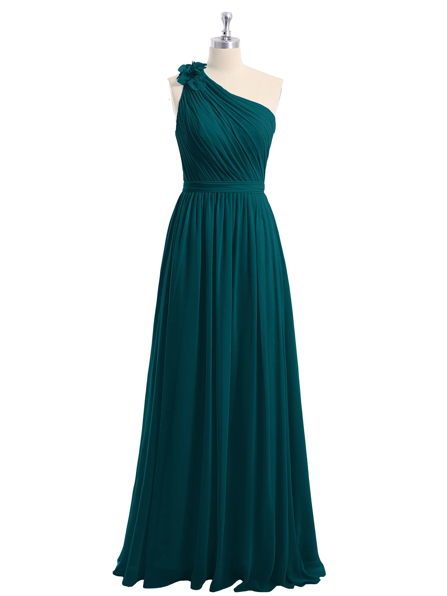 Eine Blume Schulter Chiffon Kleid mit Säckel Kieferngrün - Image 4