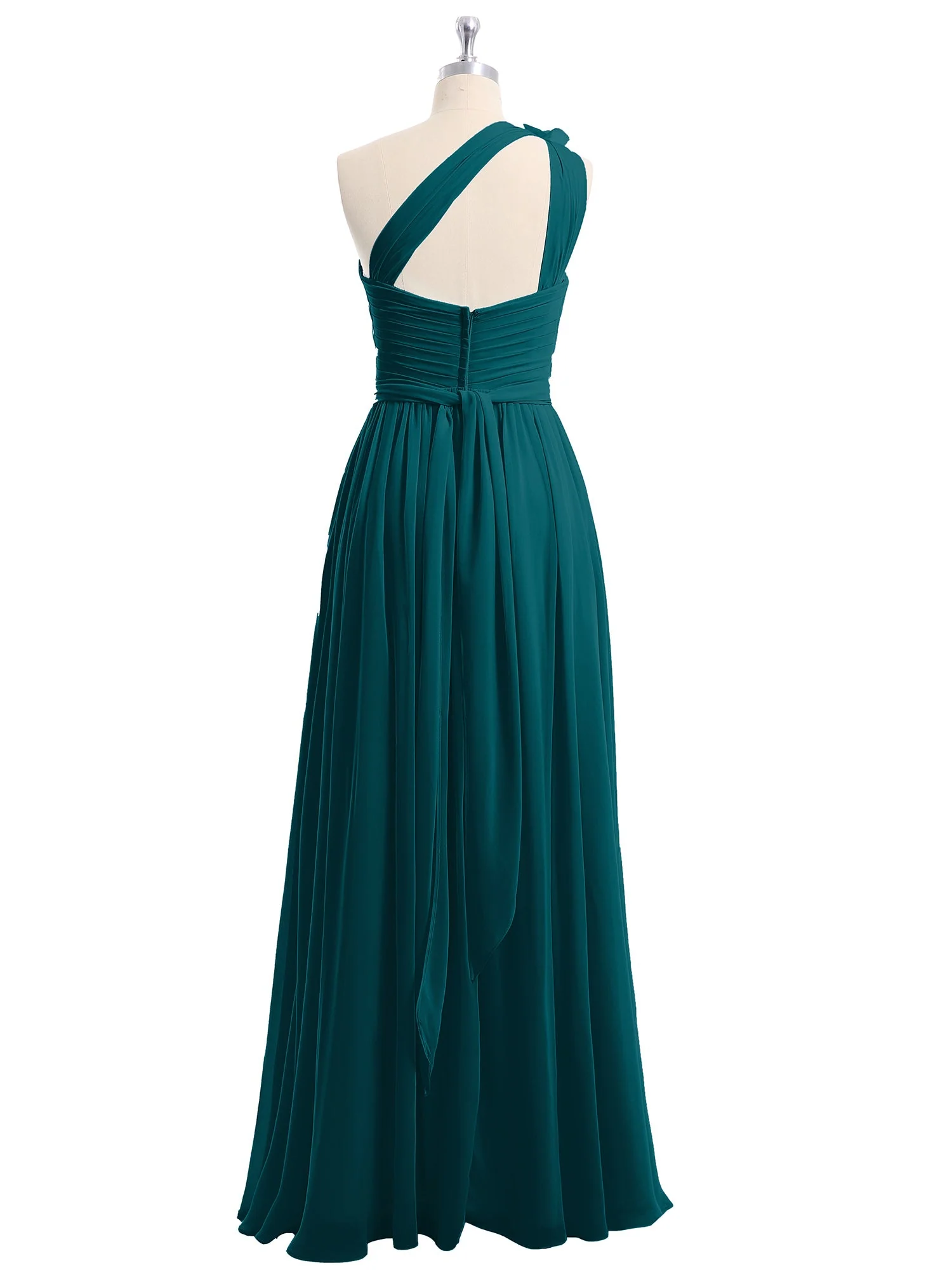 Eine Blume Schulter Chiffon Kleid mit Säckel Kieferngrün - Image 5
