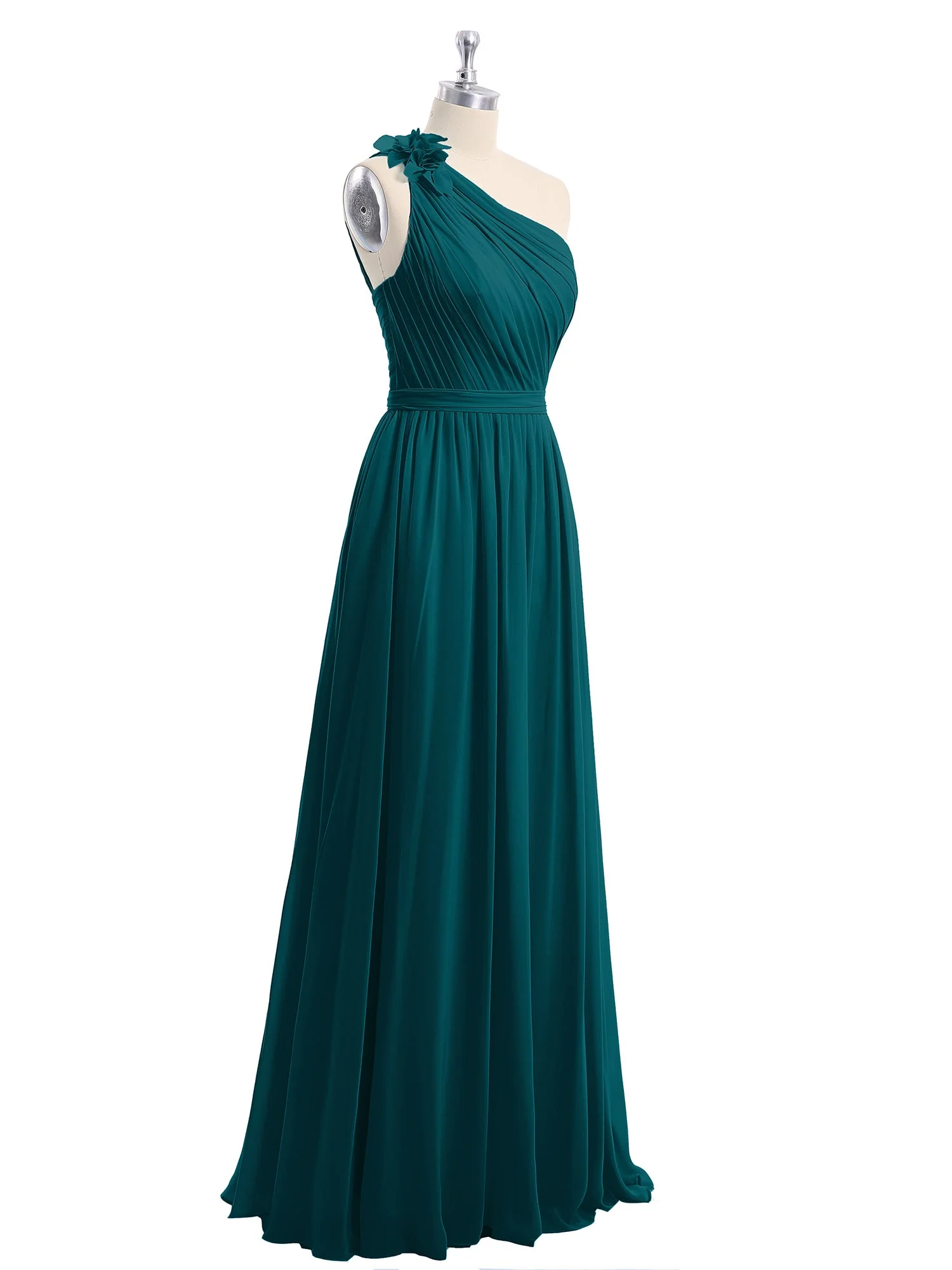 Eine Blume Schulter Chiffon Kleid mit Säckel Kieferngrün - Image 6