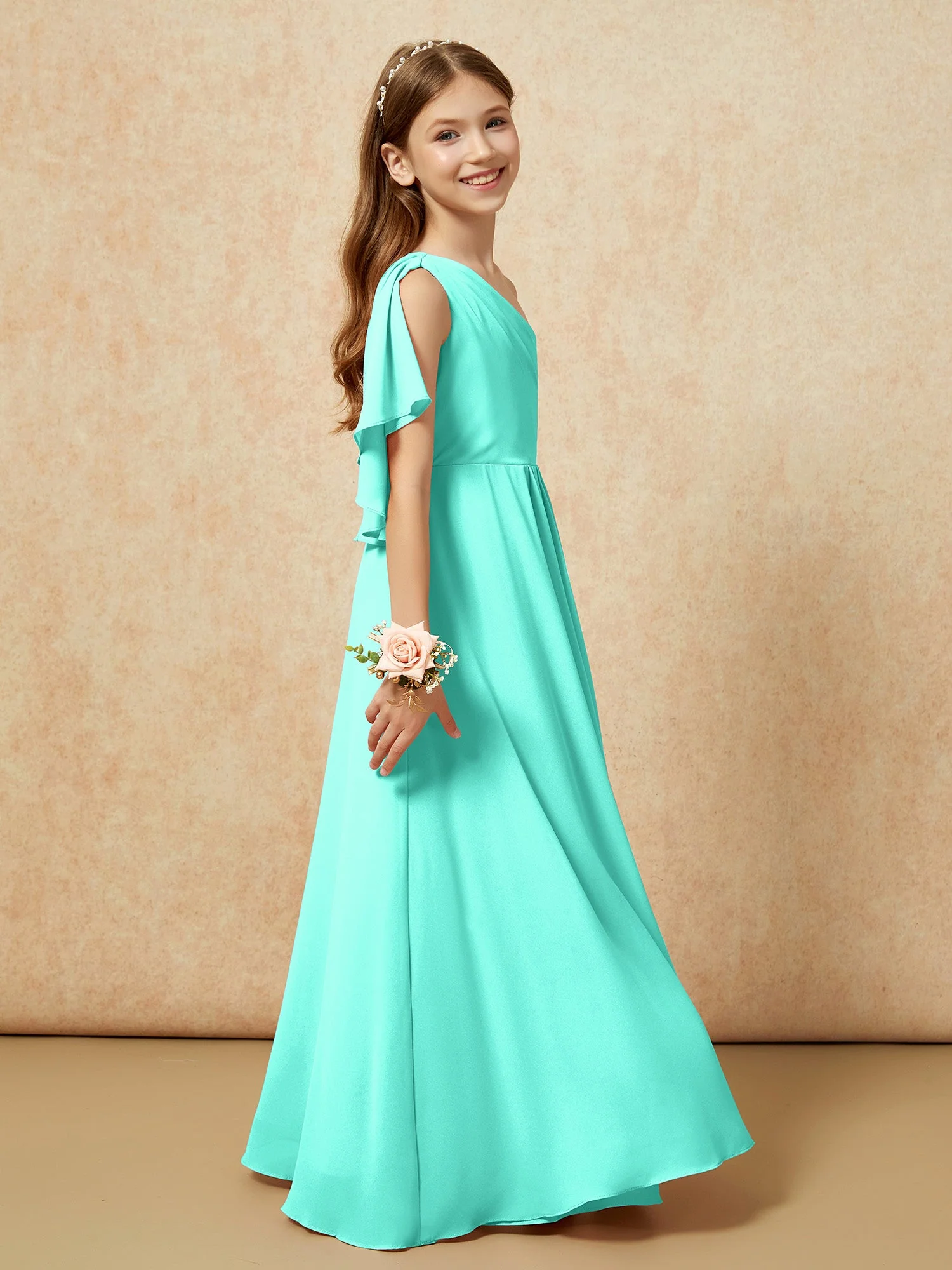 Eine Schulter A-Linie Lang Chiffon Junge Brautjungfernkleider Spa - Image 2