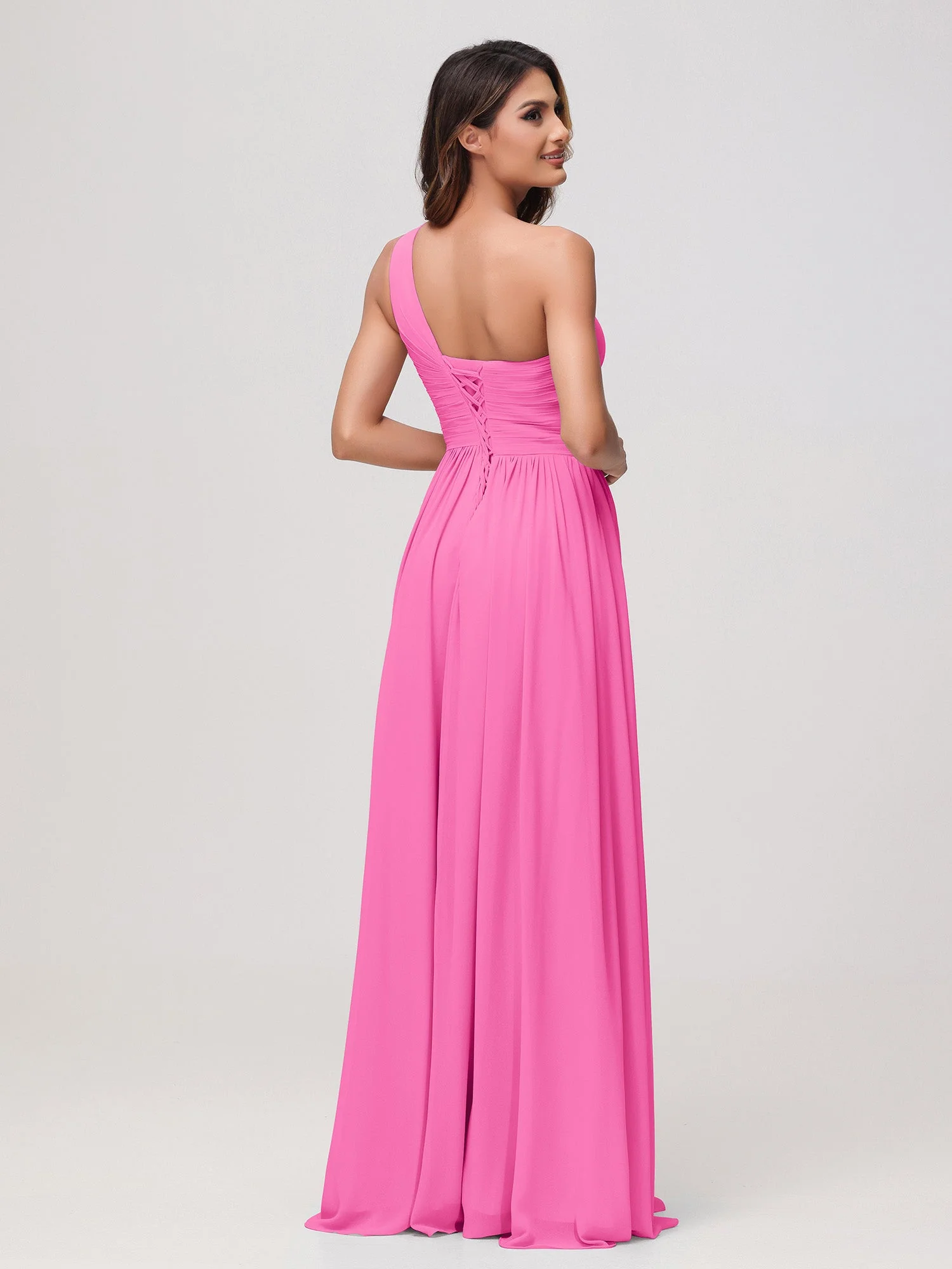 Eine Schulter Ärmellos Rüschen Chiffon A-Linie Kleid Azalee - Image 2