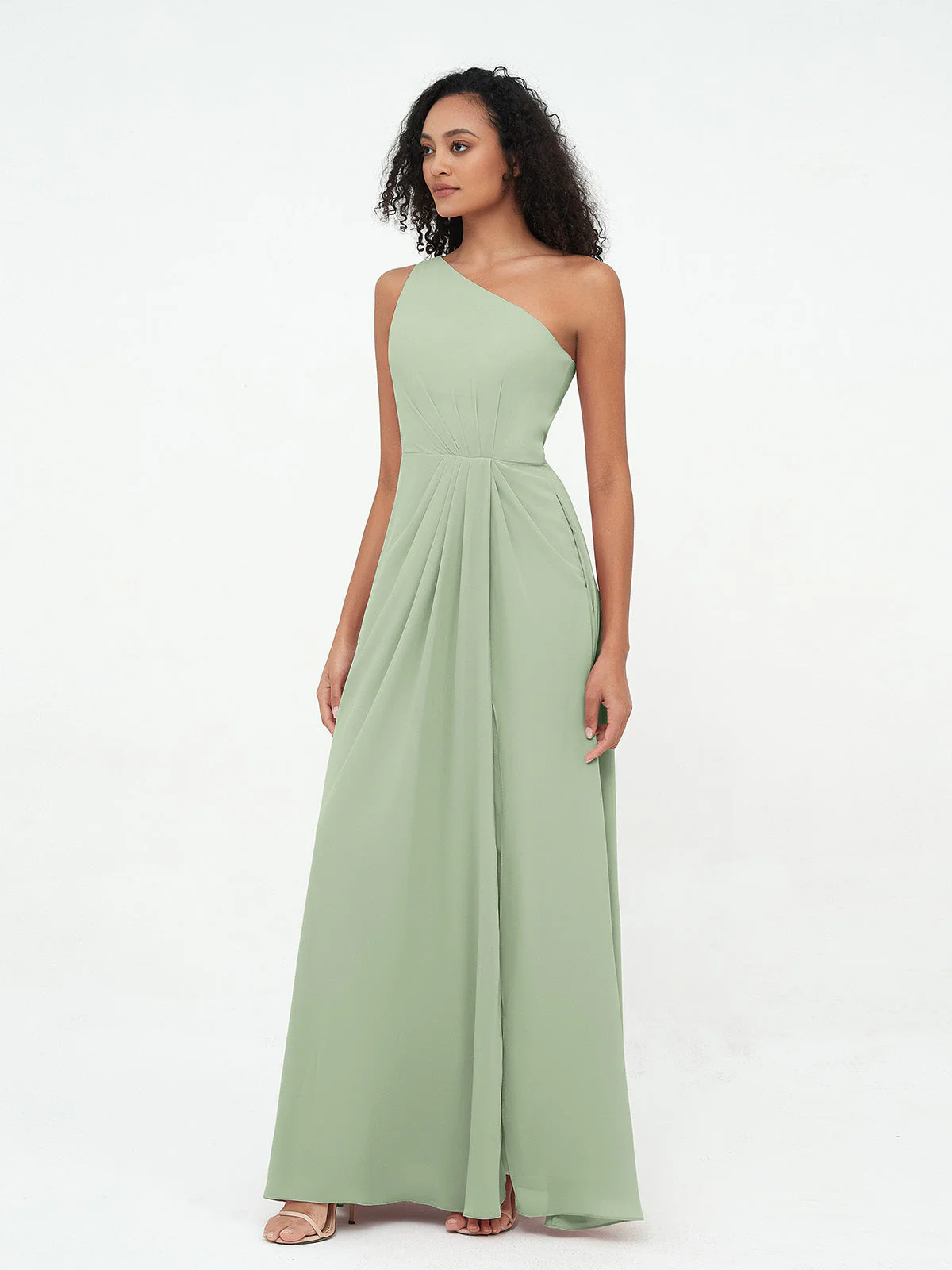 Eine Schulter Chiffon Maxi Kleider mit Schlitz Sale - Image 3