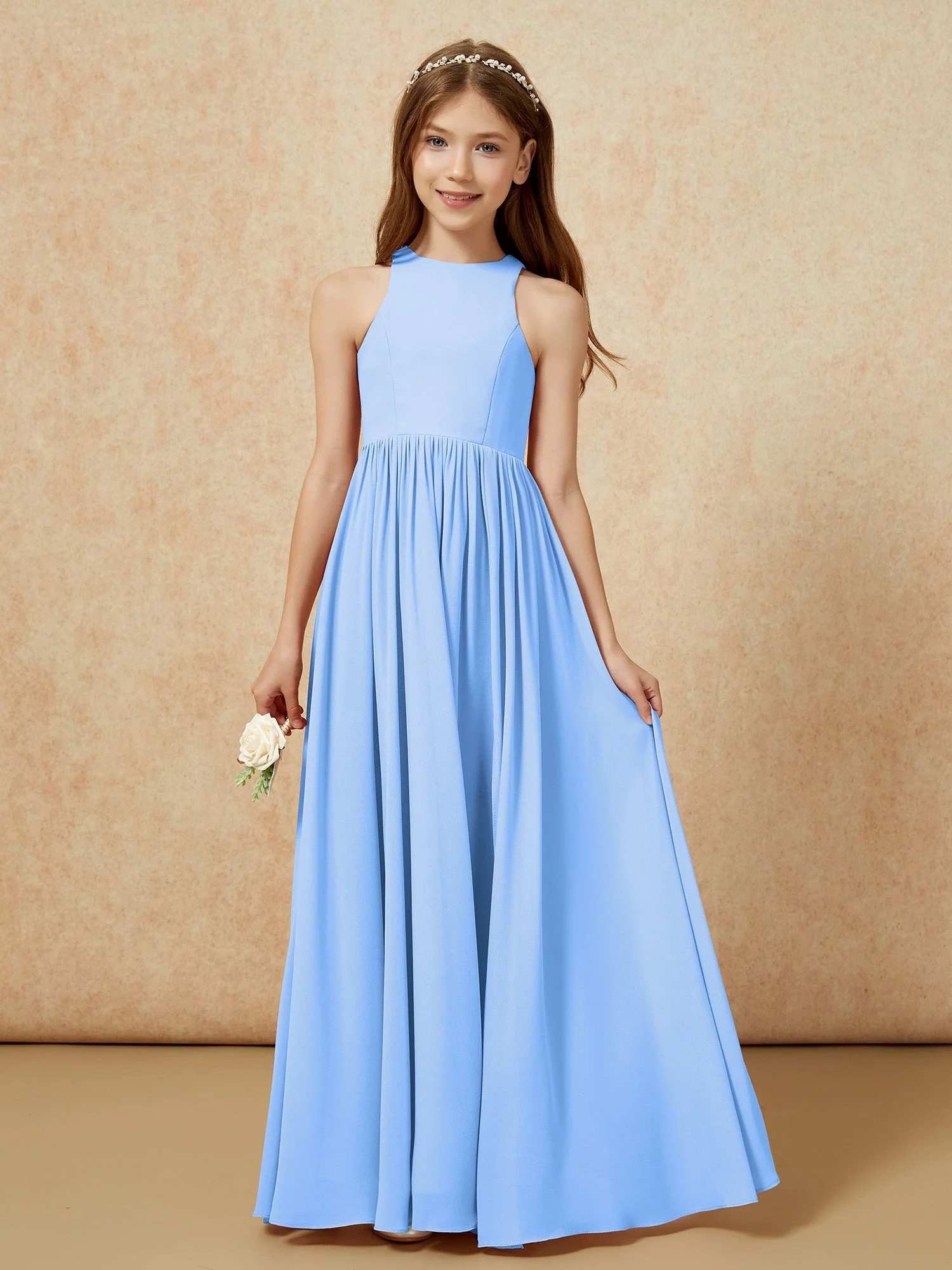 Einfach Ärmellos Chiffon Junge Brautjungfernkleider Blau - Image 4