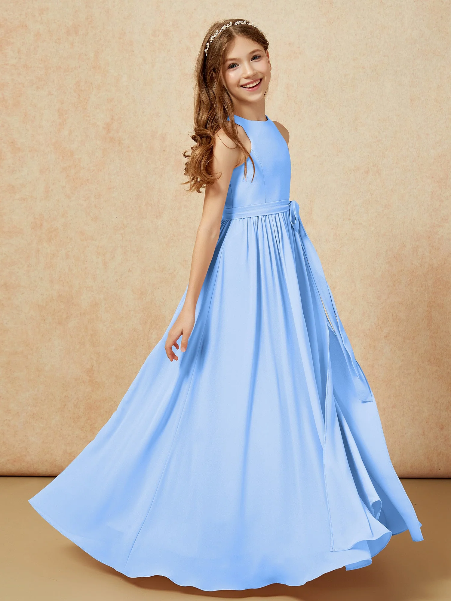 Einfach Ärmellos Chiffon Junge Brautjungfernkleider Blau - Image 5