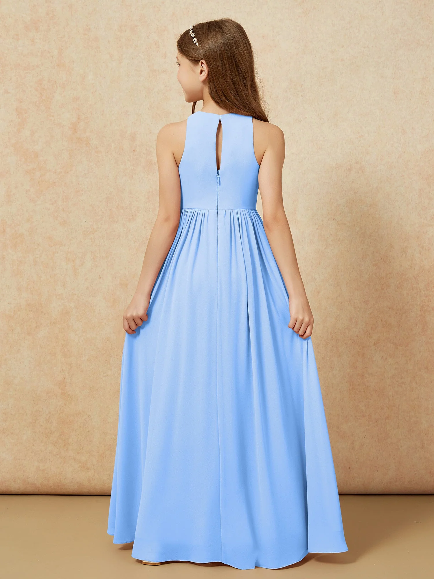 Einfach Ärmellos Chiffon Junge Brautjungfernkleider Blau - Image 7