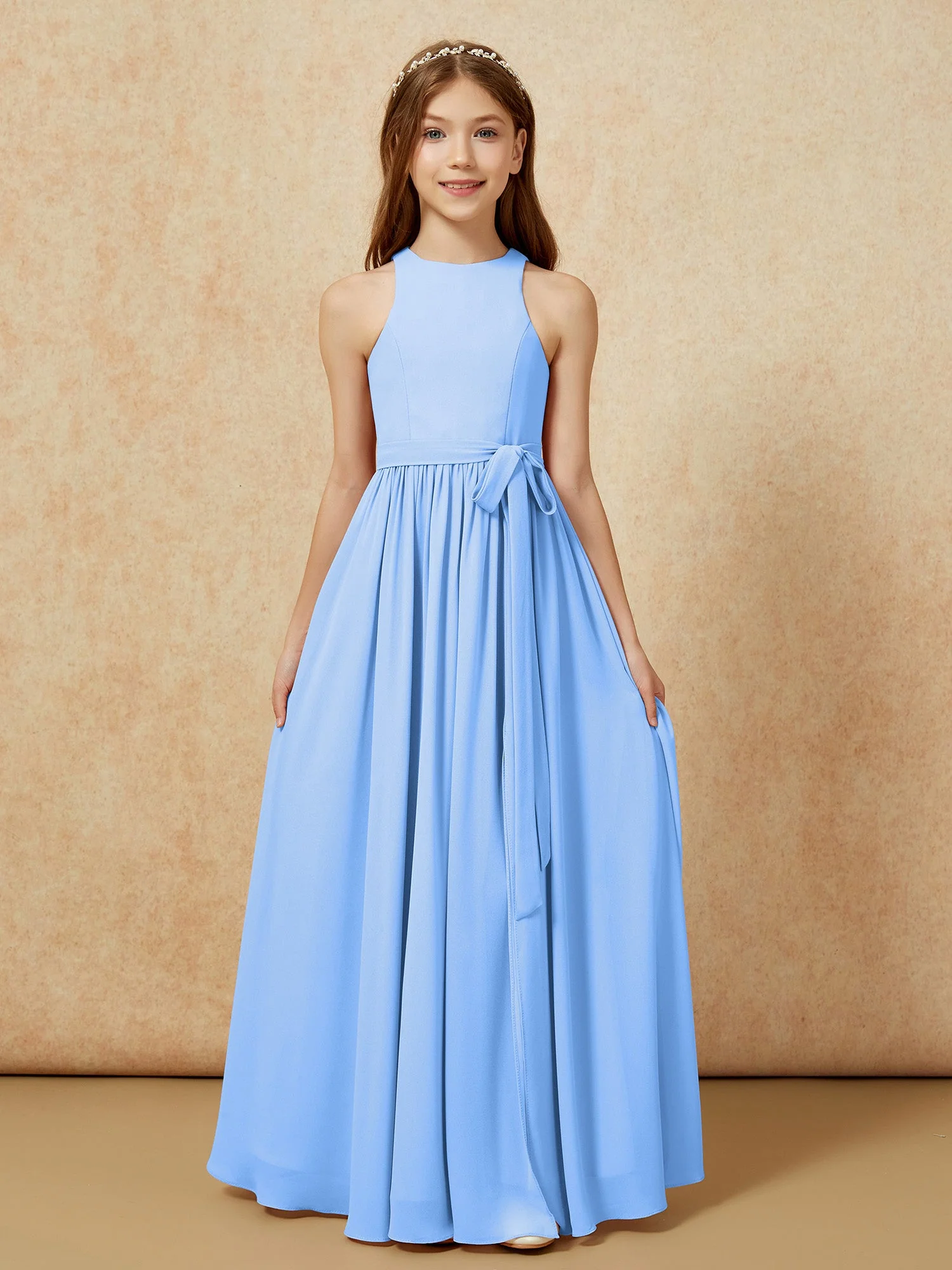 Einfach Ärmellos Chiffon Junge Brautjungfernkleider Blau - Image 8
