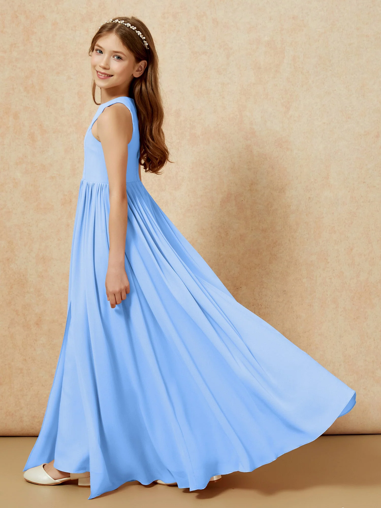 Einfach Ärmellos Chiffon Junge Brautjungfernkleider Blau - Image 9