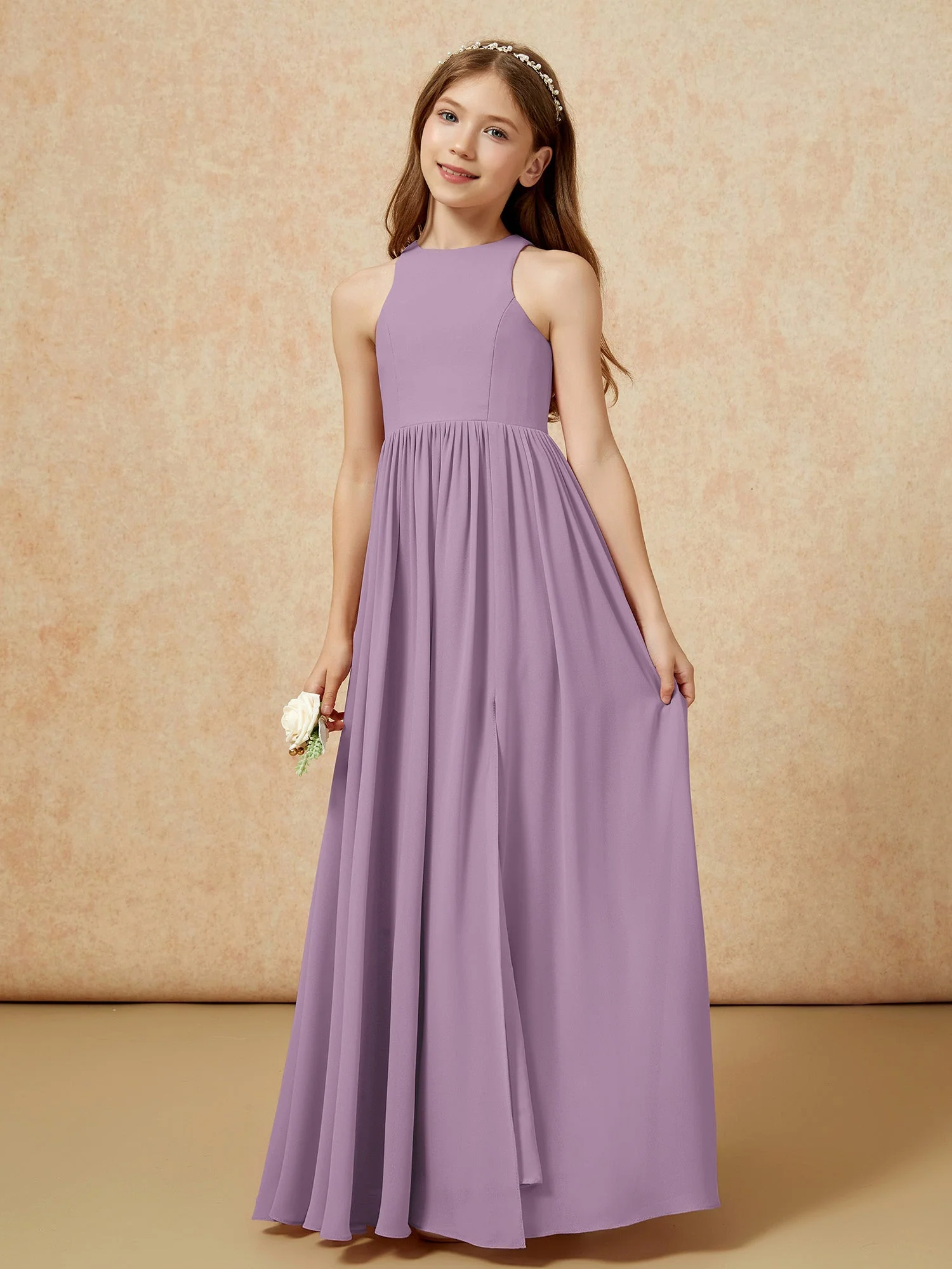 Einfach Ärmellos Chiffon Junge Brautjungfernkleider Blauregen - Image 6
