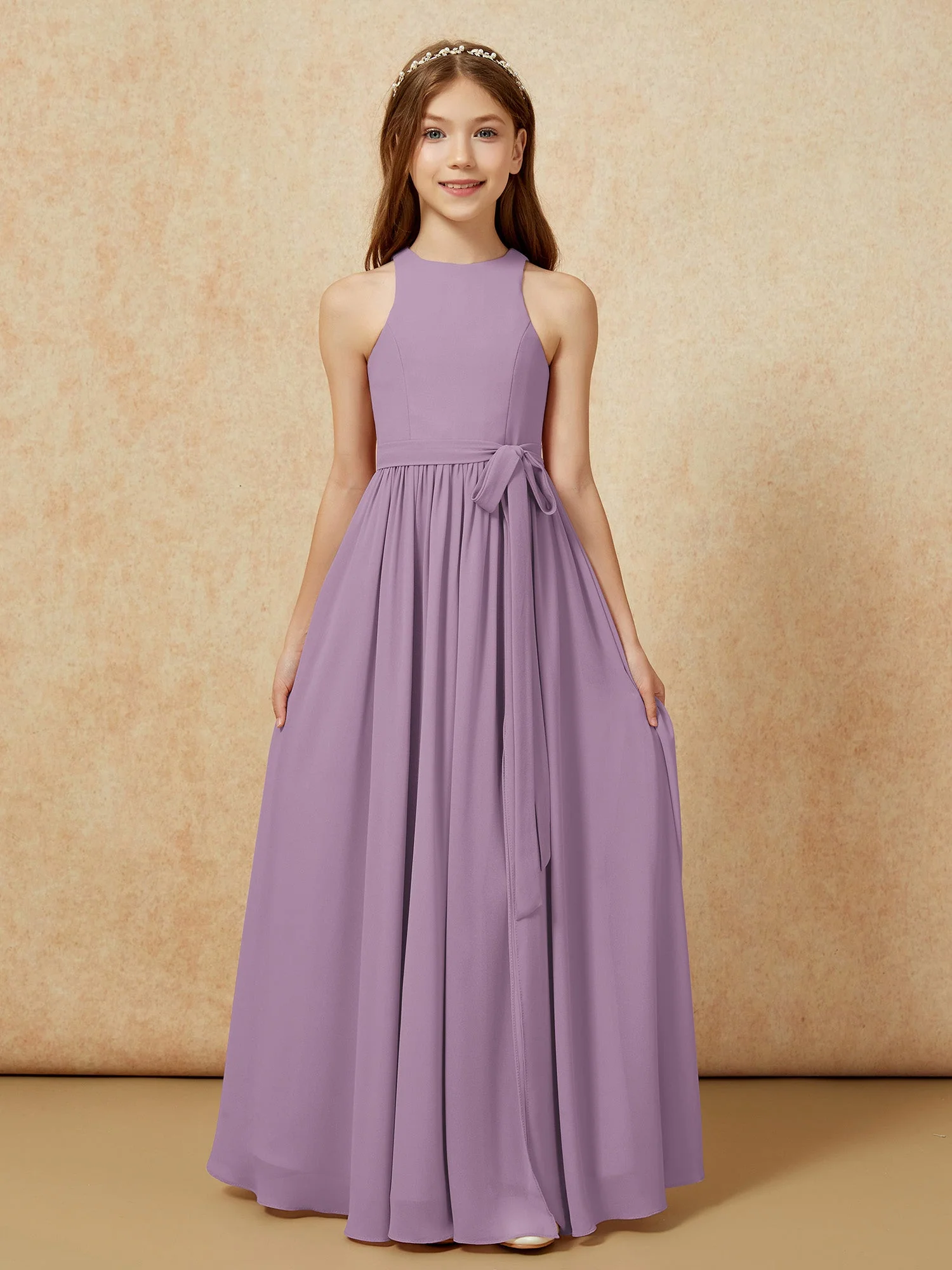 Einfach Ärmellos Chiffon Junge Brautjungfernkleider Blauregen - Image 8