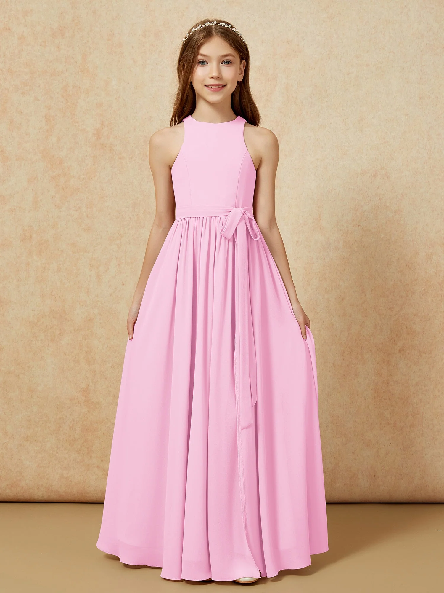 Einfach Ärmellos Chiffon Junge Brautjungfernkleider Bonbonrosa - Image 8